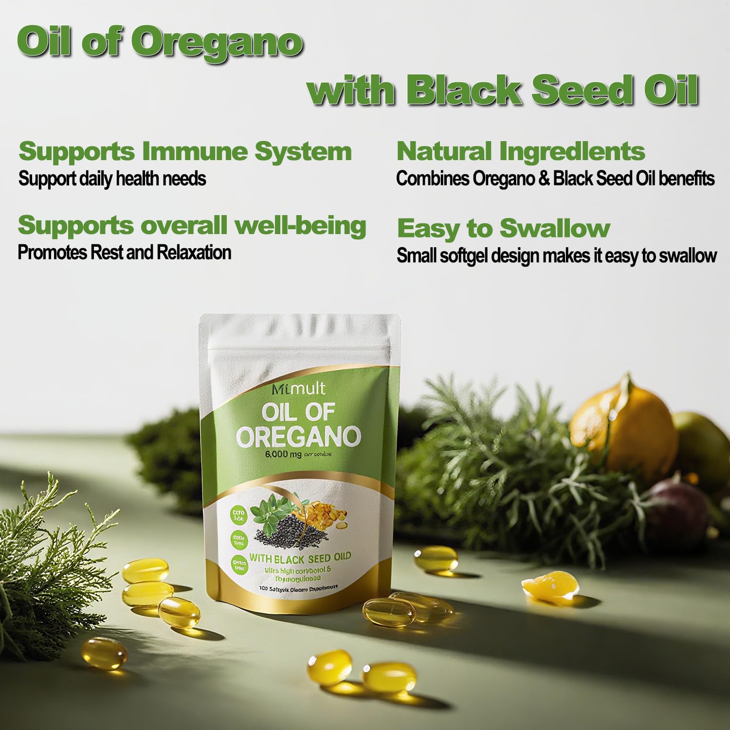 MTMULT Oil of Oregano with Black Seed Oil & Moringa – 6000mg, 180 Softgels (Carvacrol‑Rich, Opaque Packaging)