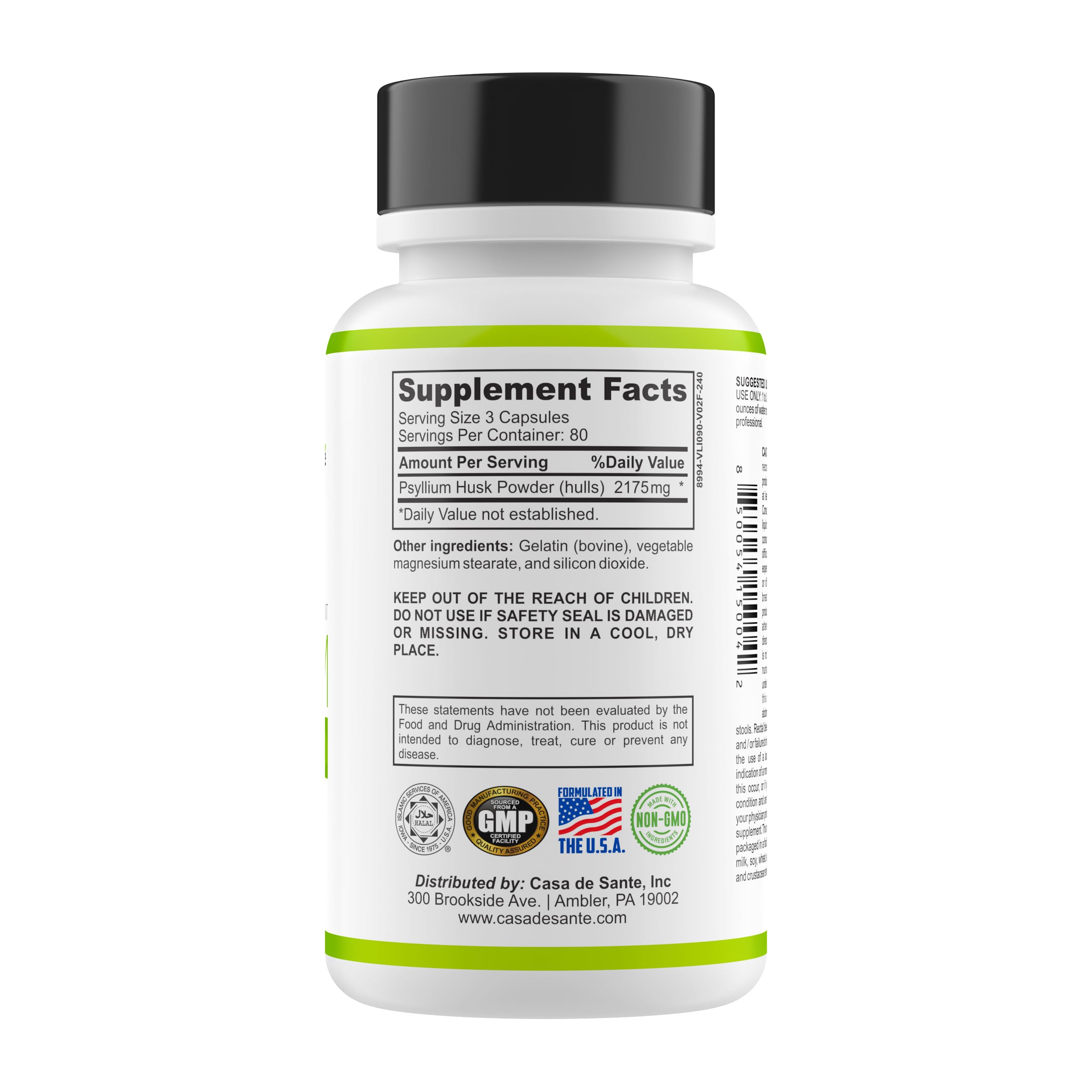 Casa de Sante Psyllium Husk Powder – Organic, Non-GMO, Low FODMAP Fiber