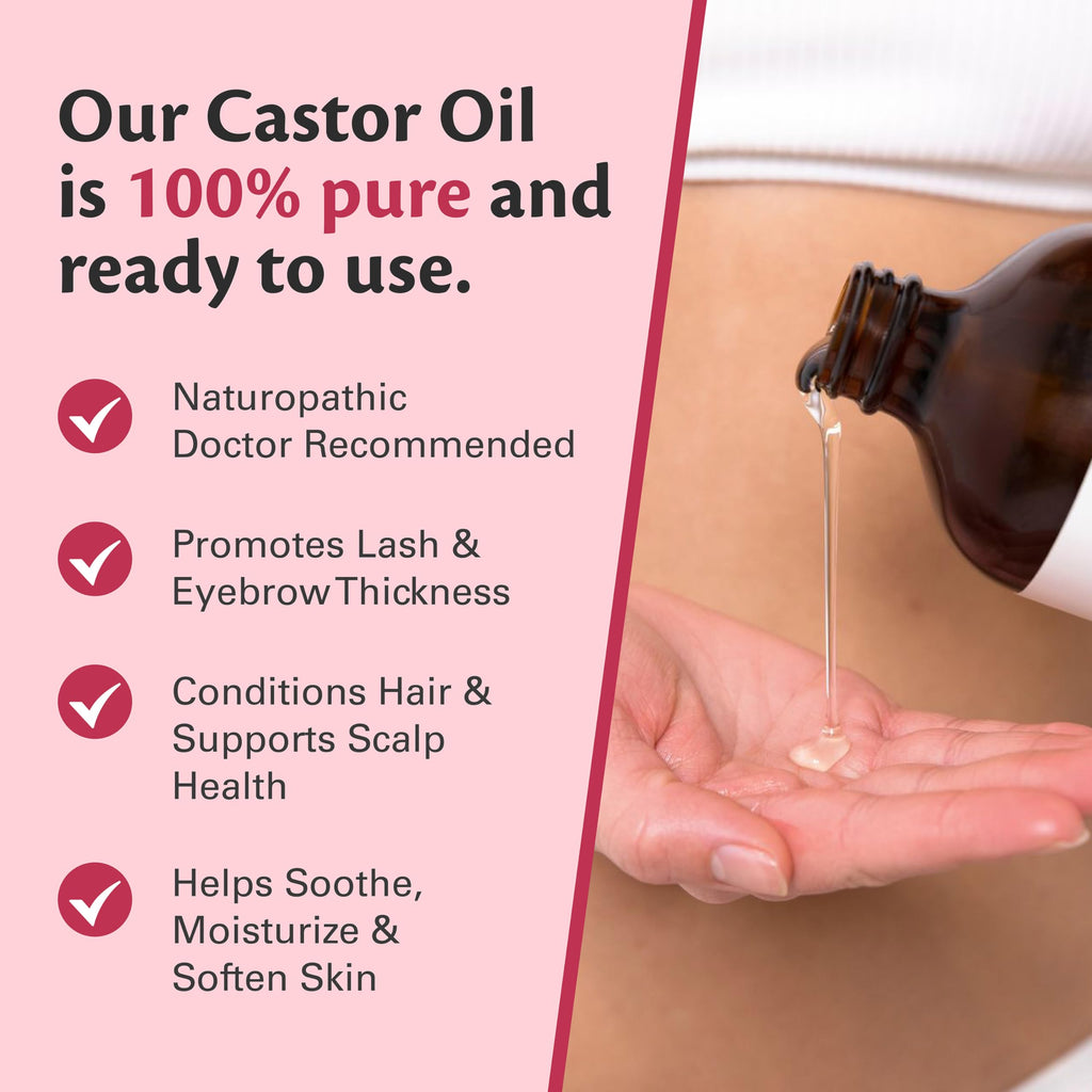100% Pure Organic Castor Oil – Hair & Skin Care, Hexane-Free, Cold Pressed, 500ml Glass Bottle