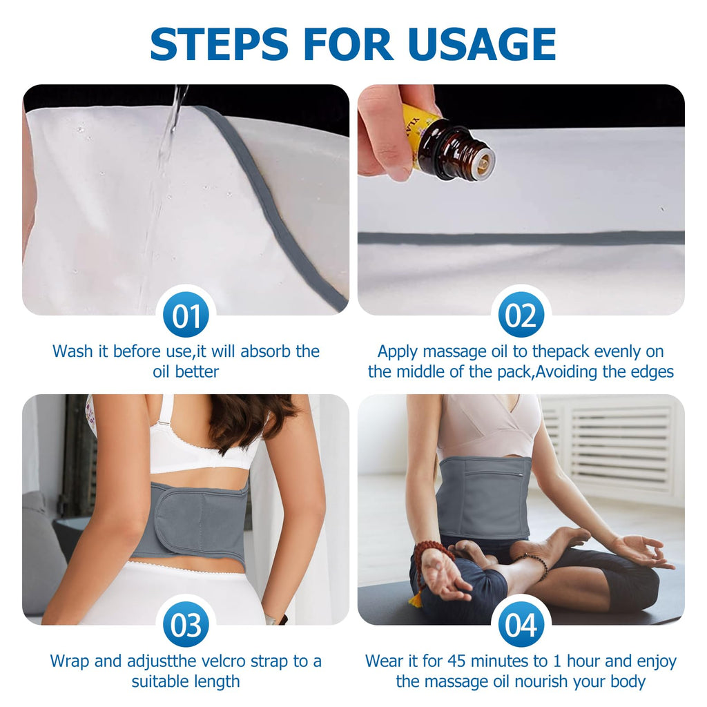 Castor Oil Pack Kit - 4 Pack for Neck, Knee & Abdomen | Reusable, Leak-Proof Wraps