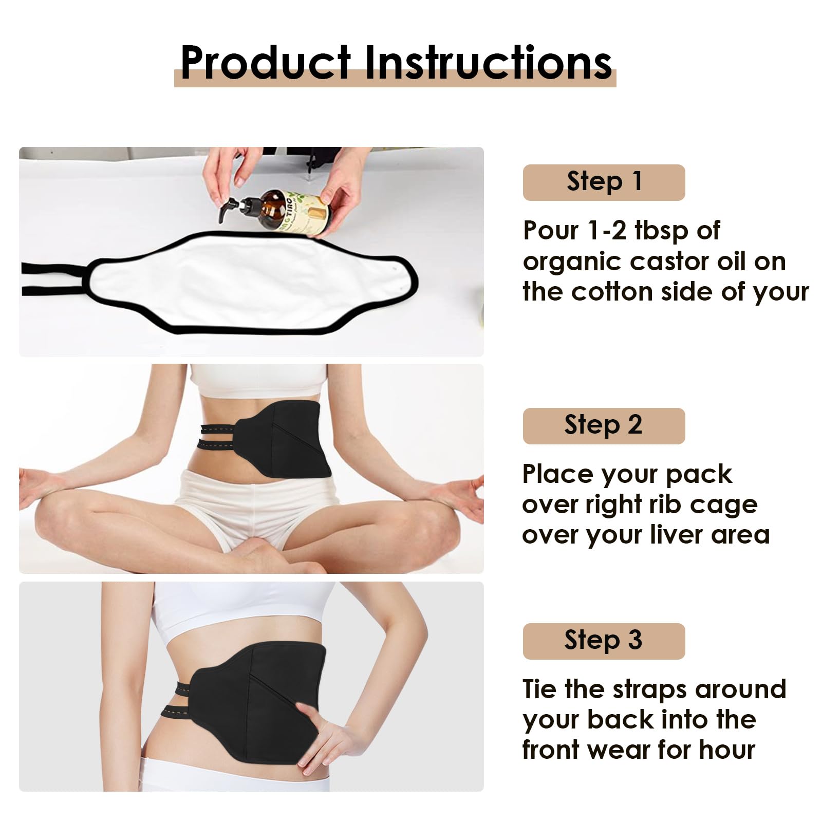 Castor Oil Pack Wrap - 8 Pcs Organic Cotton Kit with Reusable Pads