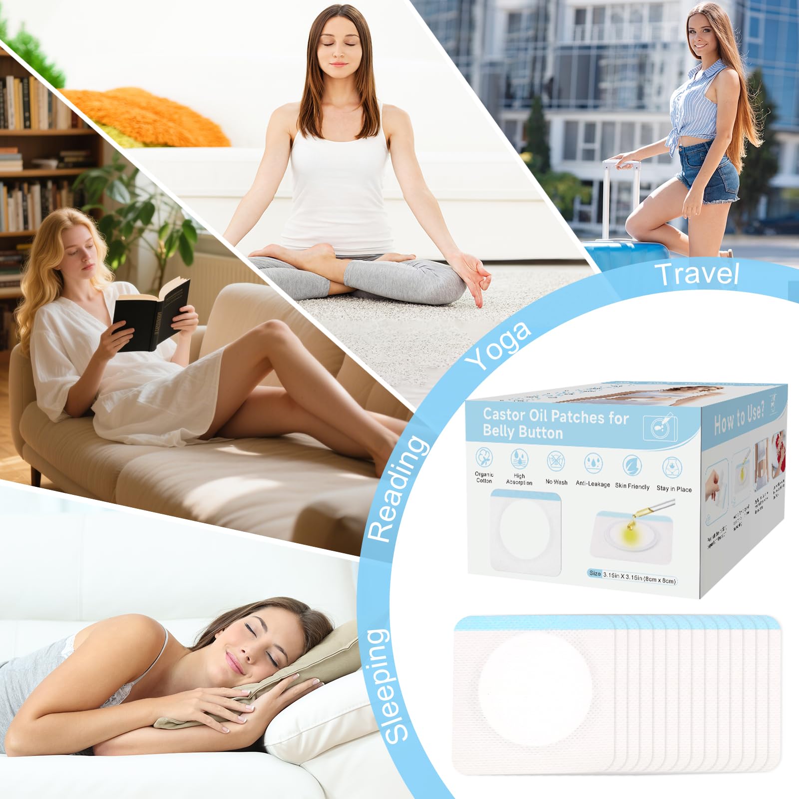 Castor Oil Pack Patches for Belly Button – 100 Organic Cotton Pads | Leak-Proof & Breathable