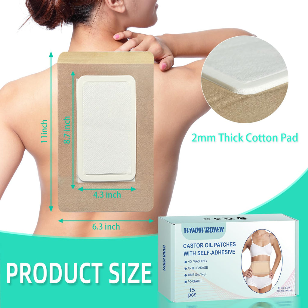 15 Pcs Large Castor Oil Patch Wraps – Anti-Leak Cotton, 11x6.3 in (Oils Not Included)