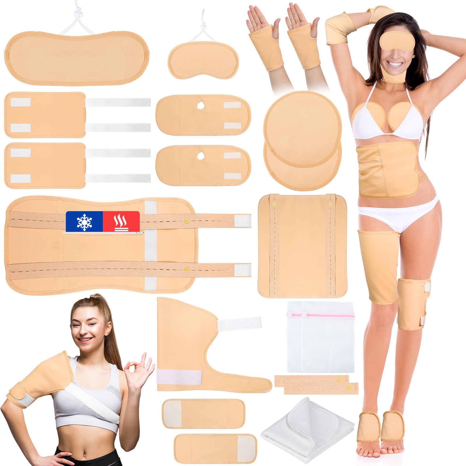 18 Pcs Castor Oil Pack Wrap – Reusable Full-Body Castor Oil Compress Kit with Extension Belts