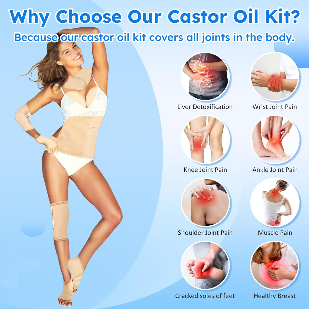 Castor Oil Pack Wrap Kit – 10 Pcs Reusable Organic Castor Oil Packs with Adjustable Straps