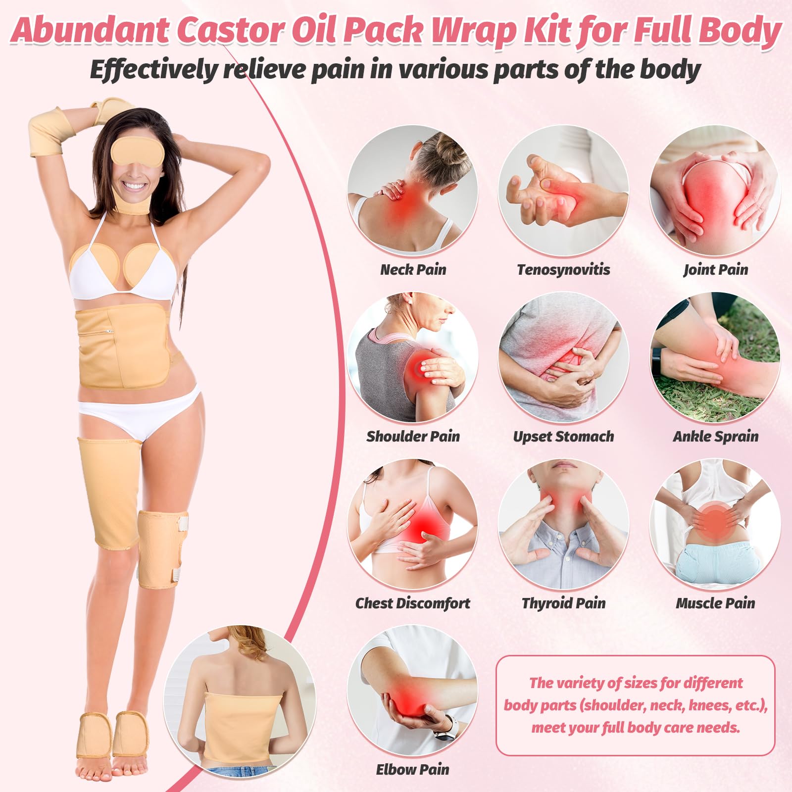 18 Pcs Castor Oil Pack Wrap – Reusable Full-Body Castor Oil Compress Kit with Extension Belts