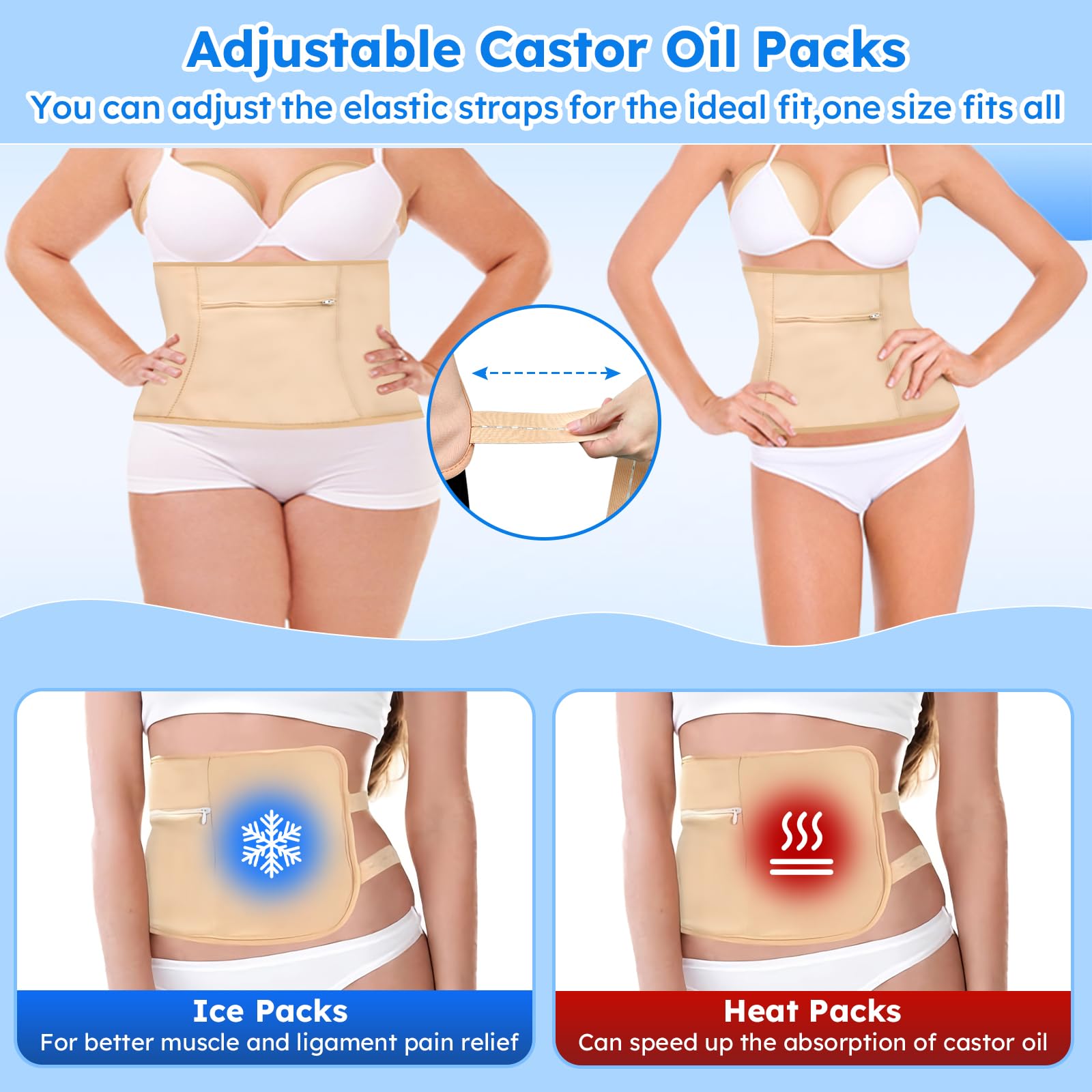 Castor Oil Pack Wrap Kit – 10 Pcs Reusable Organic Castor Oil Packs with Adjustable Straps