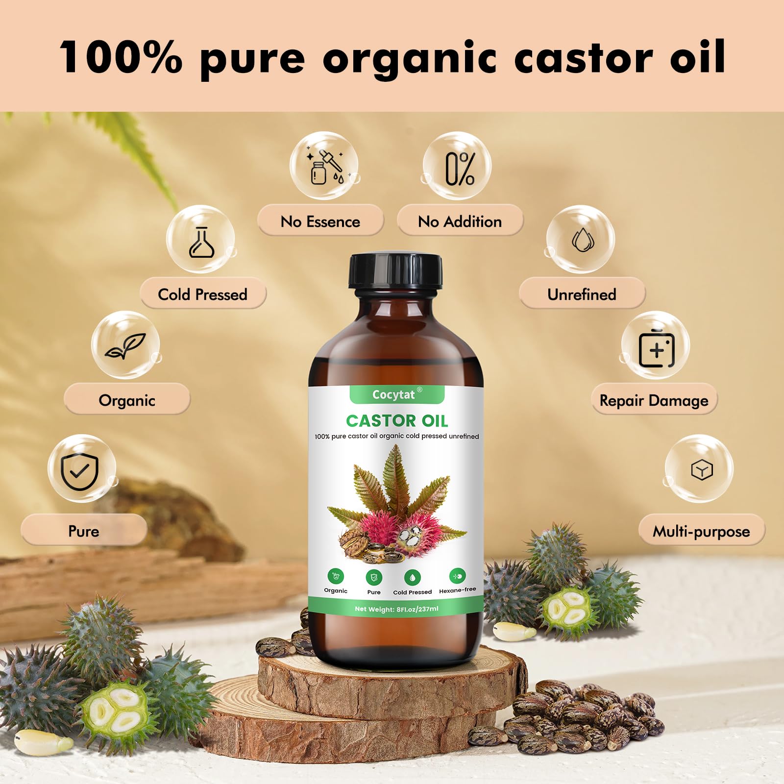 Castor Oil Pack Wrap – 8 oz Cold Pressed Organic Castor Oil (Glass Bottle)