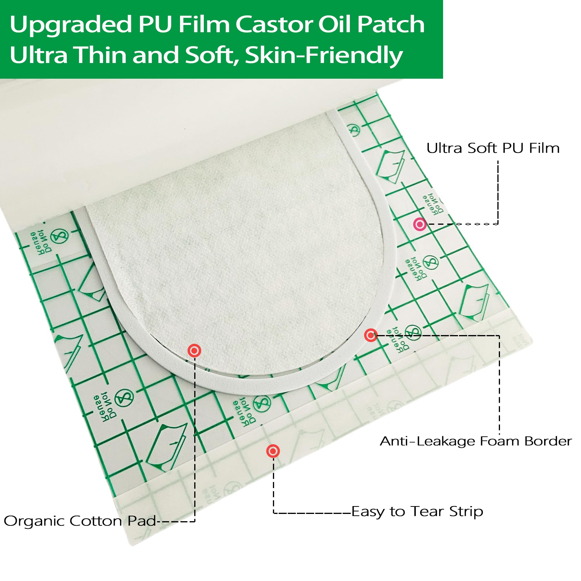 20 Pack Disposable Castor Oil Pack Wraps – 8x6 in, Soft PU Film, Anti-Leak, No Wash Castor Oil Pads for Sensitive Skin