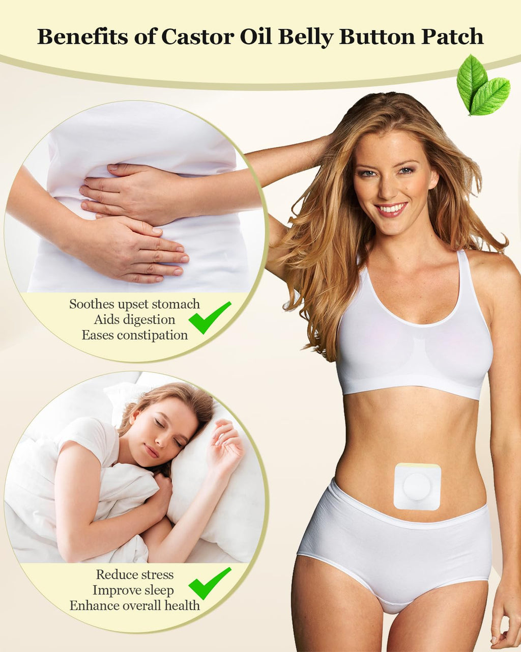 Castor Oil Pack Wrap for Belly Button – 50 Pcs, Disposable Self-Adhesive Patches, Hypoallergenic