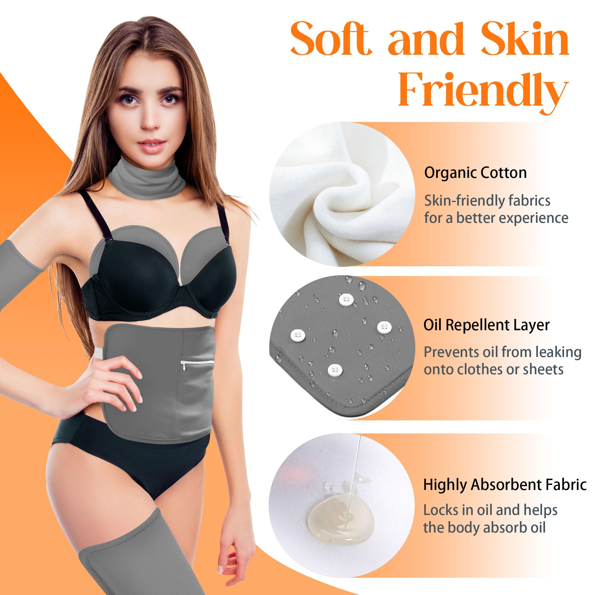 9 Pcs Castor Oil Pack Wrap Organic Cotton – Full-Body Detox Kit (Reusable, Adjustable)