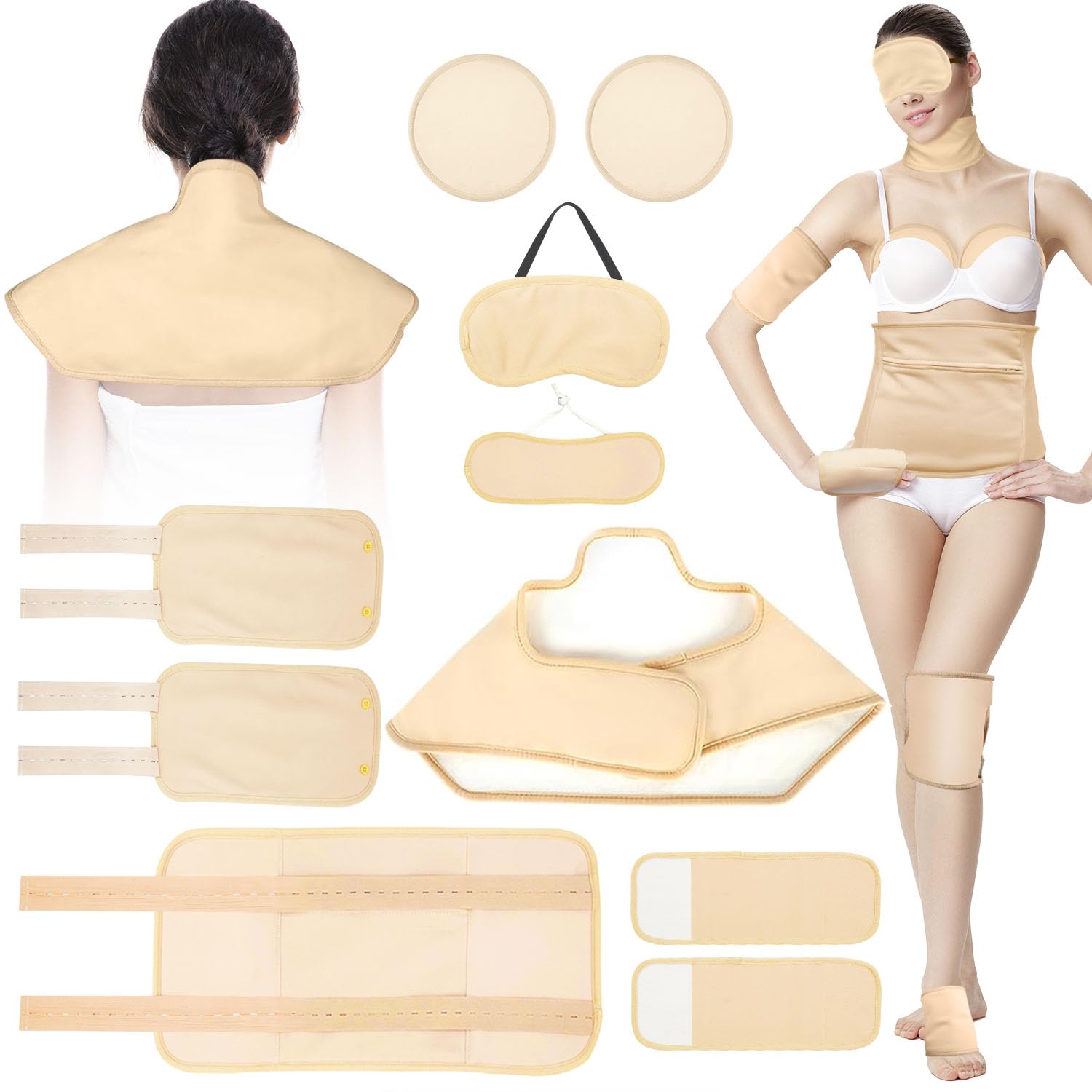 10Pcs Castor Oil Pack Wrap Kit – Organic Cotton, Reusable Castor Oil Packs for Eyes, Shoulders, Neck, Back, Hands, Feet