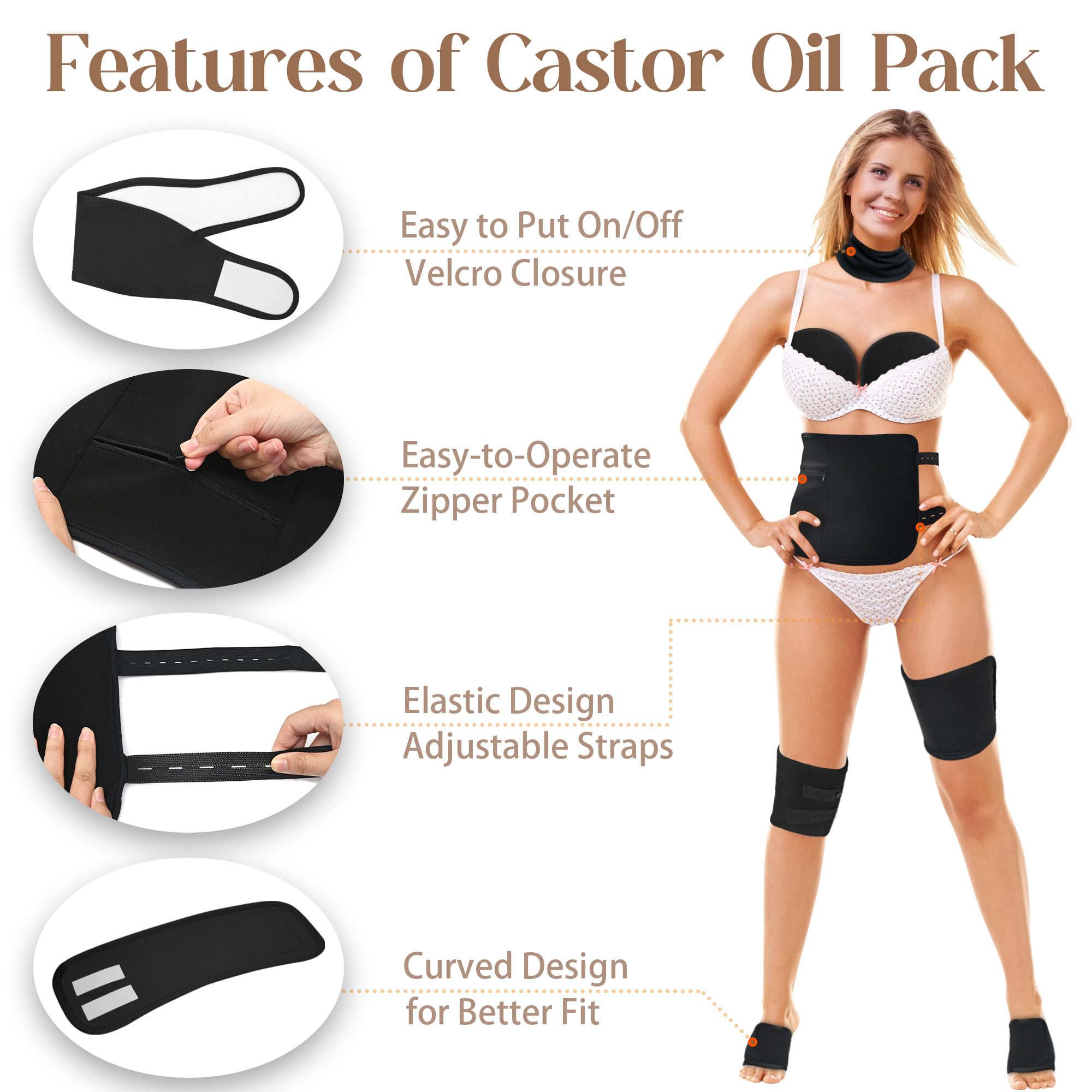 9 Pcs Castor Oil Pack Wrap Kit – Organic Cotton, Reusable Full-Body Care