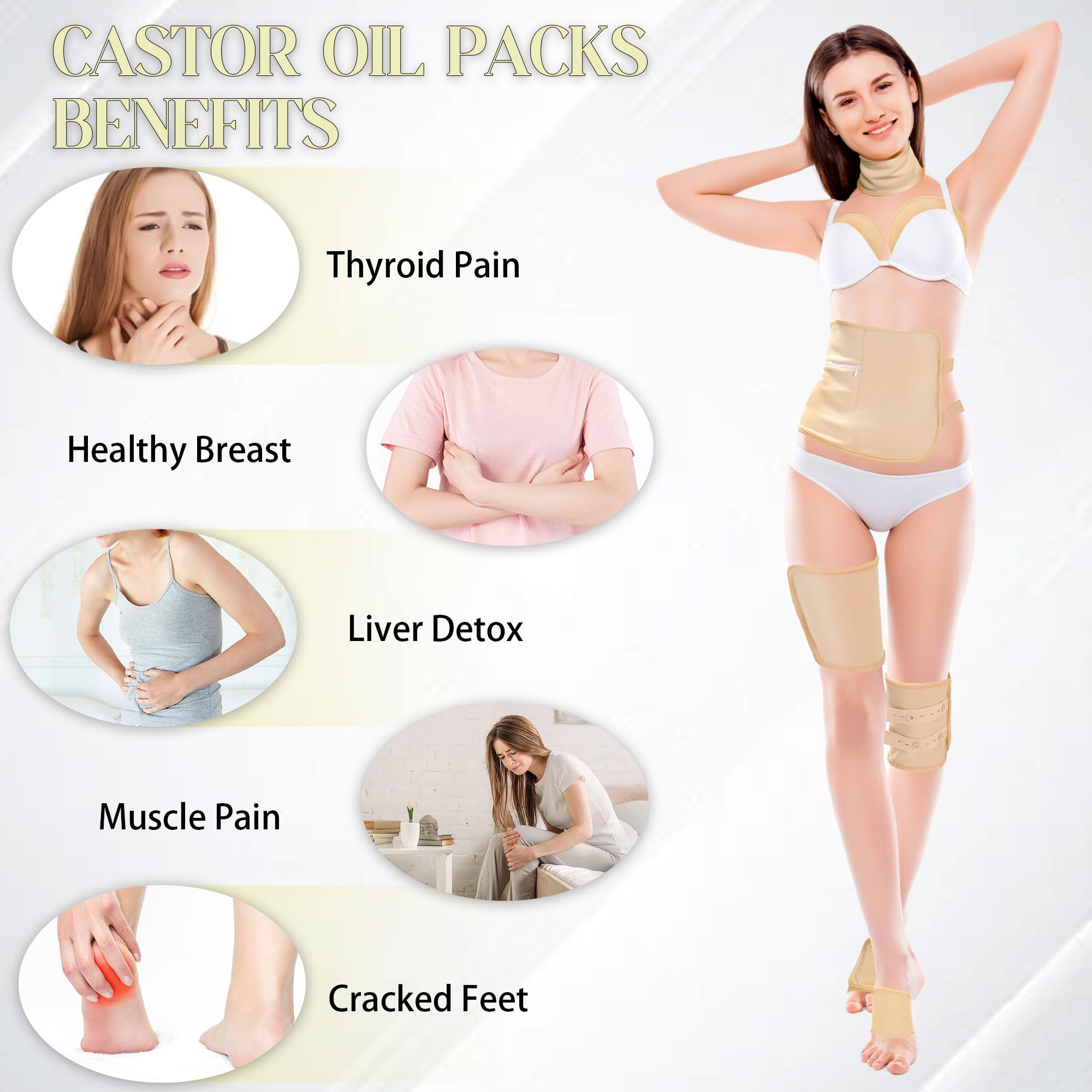 9 Pcs Castor Oil Pack Wrap Kit — Organic Cotton, Reusable Pads, Adjustable Straps