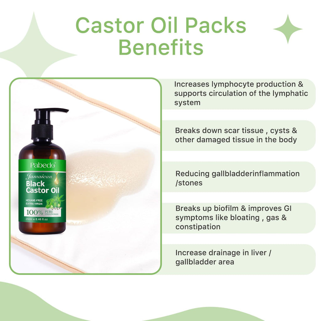 Castor Oil Pack Wrap | Organic Cotton, Cold-Pressed Jamaican Black Castor Oil 250ml, Anti-Leak