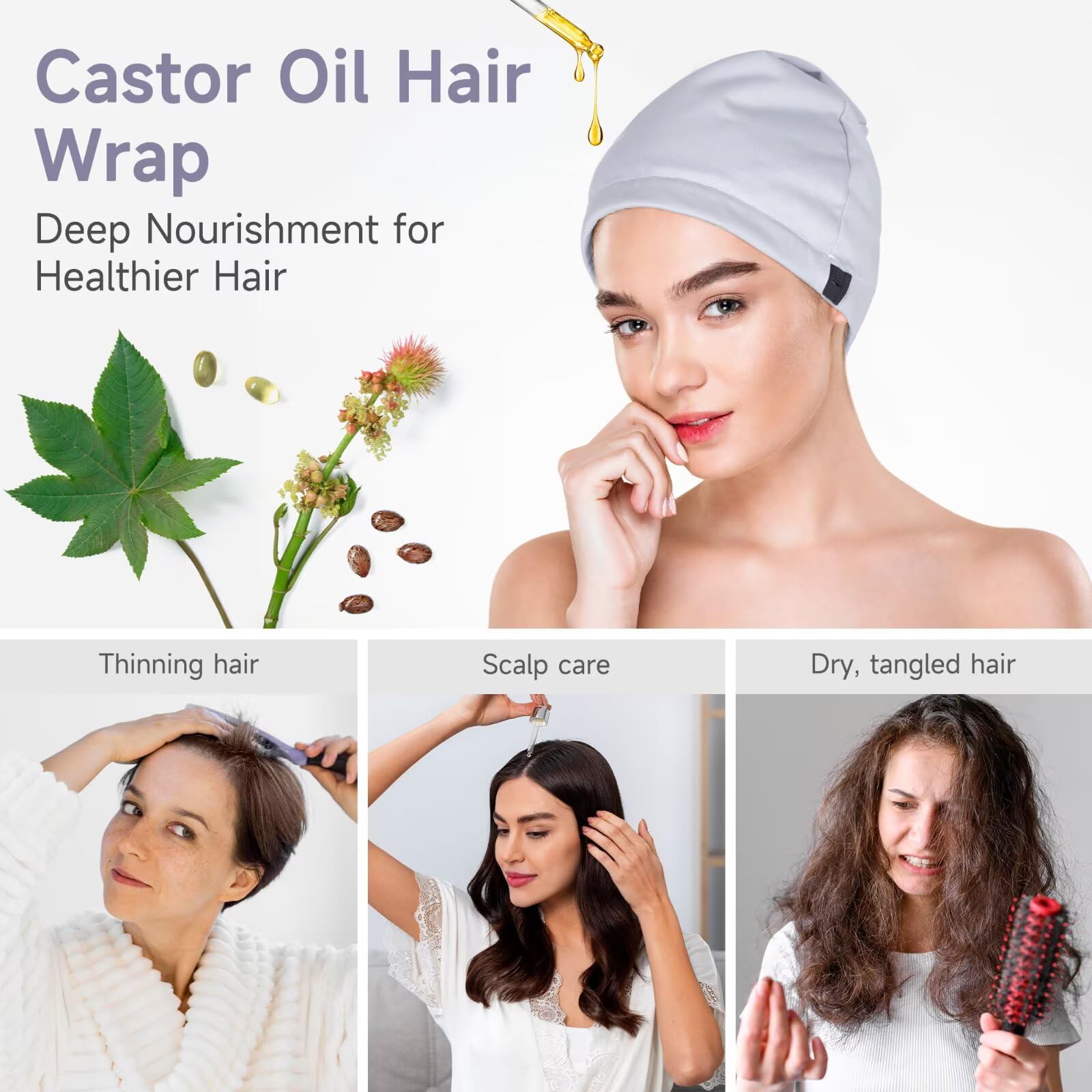 Castor Oil Pack Wrap Overnight Hair Treatment – Organic Cotton Reusable Hair Cap