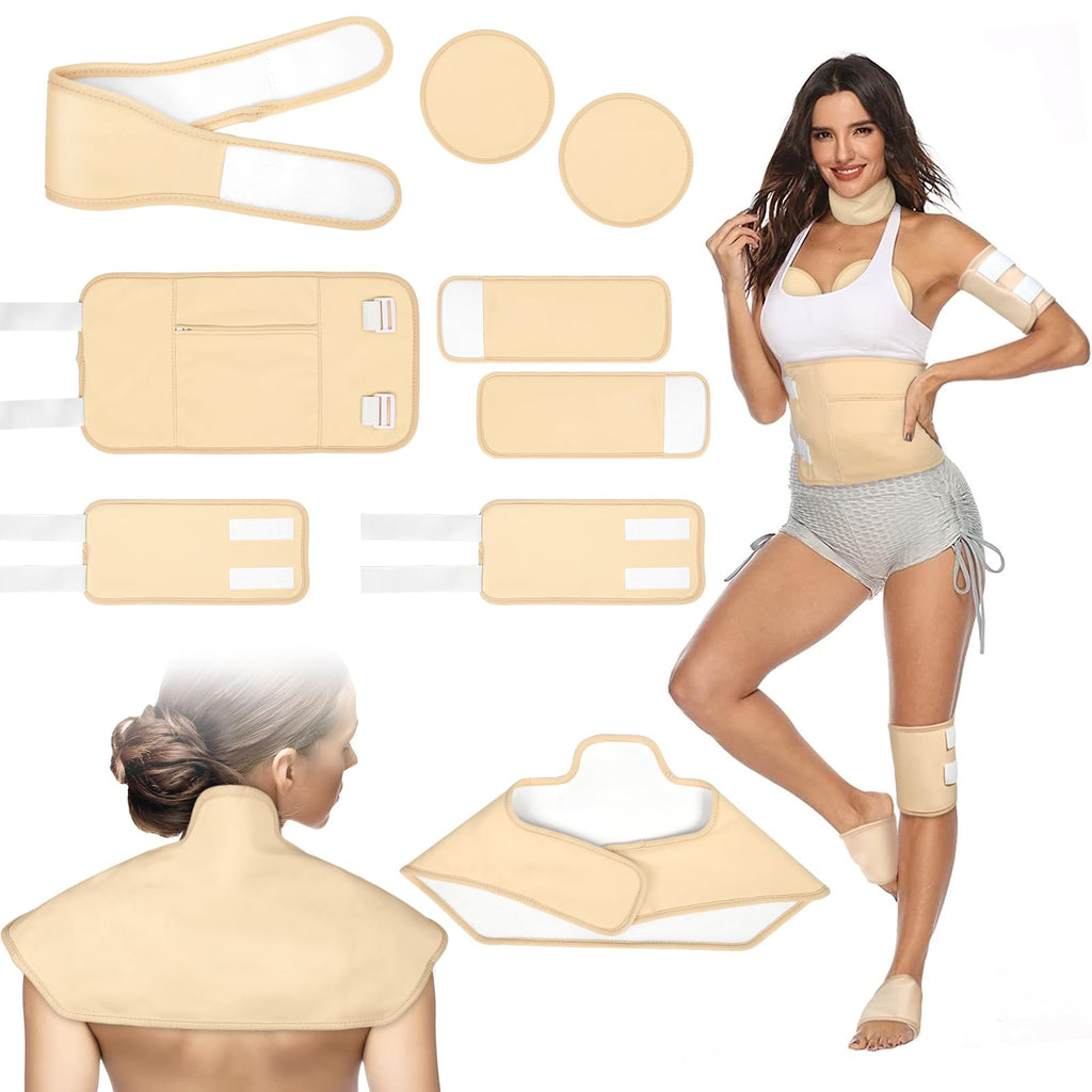 Castor Oil Pack Wrap Kit - 9pcs Reusable Organic Cotton, Adjustable Leak-Proof Wraps for Shoulders, Neck, Back & More