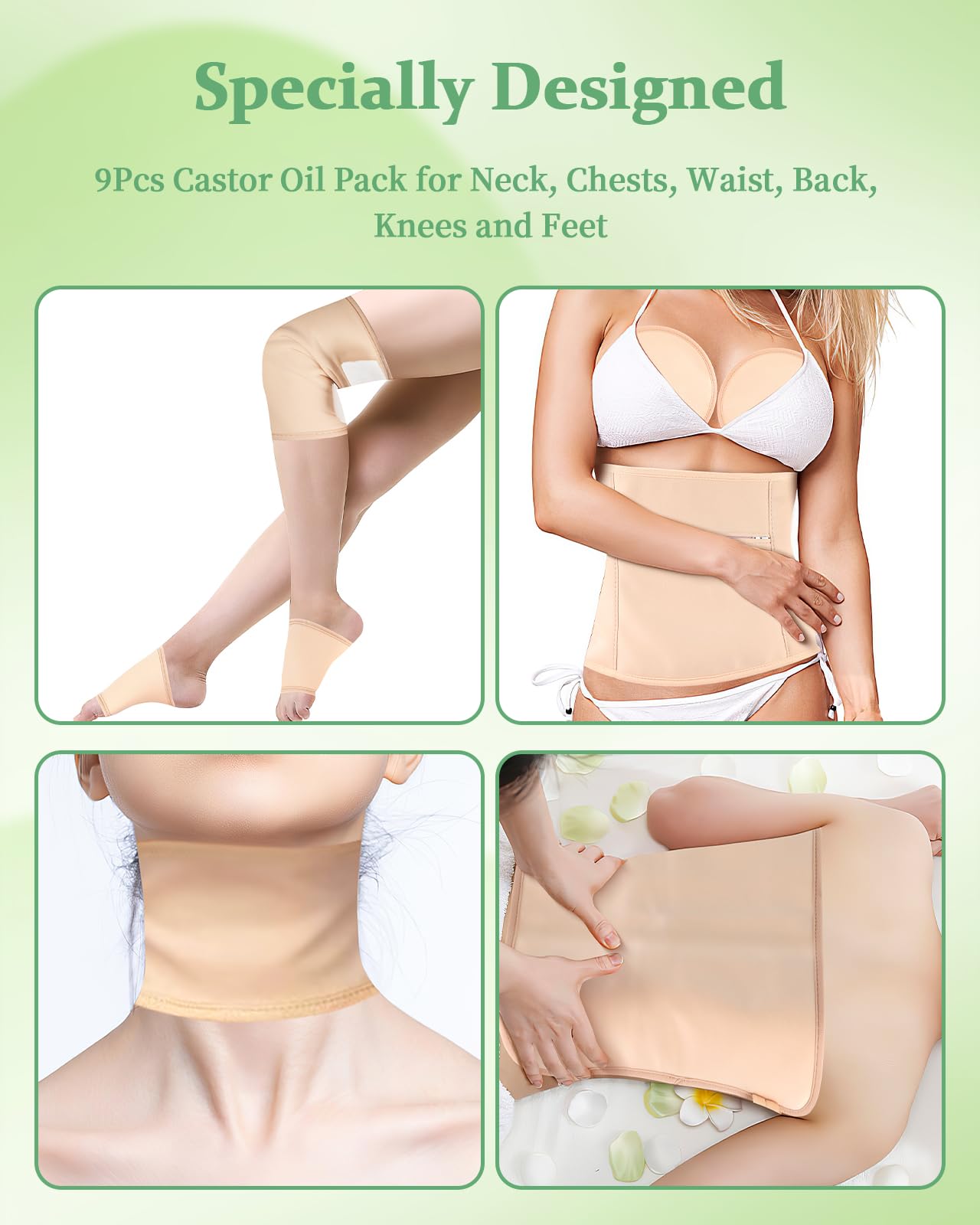 Castor Oil Pack Wrap Kit - 9 Pcs, Reusable & Adjustable