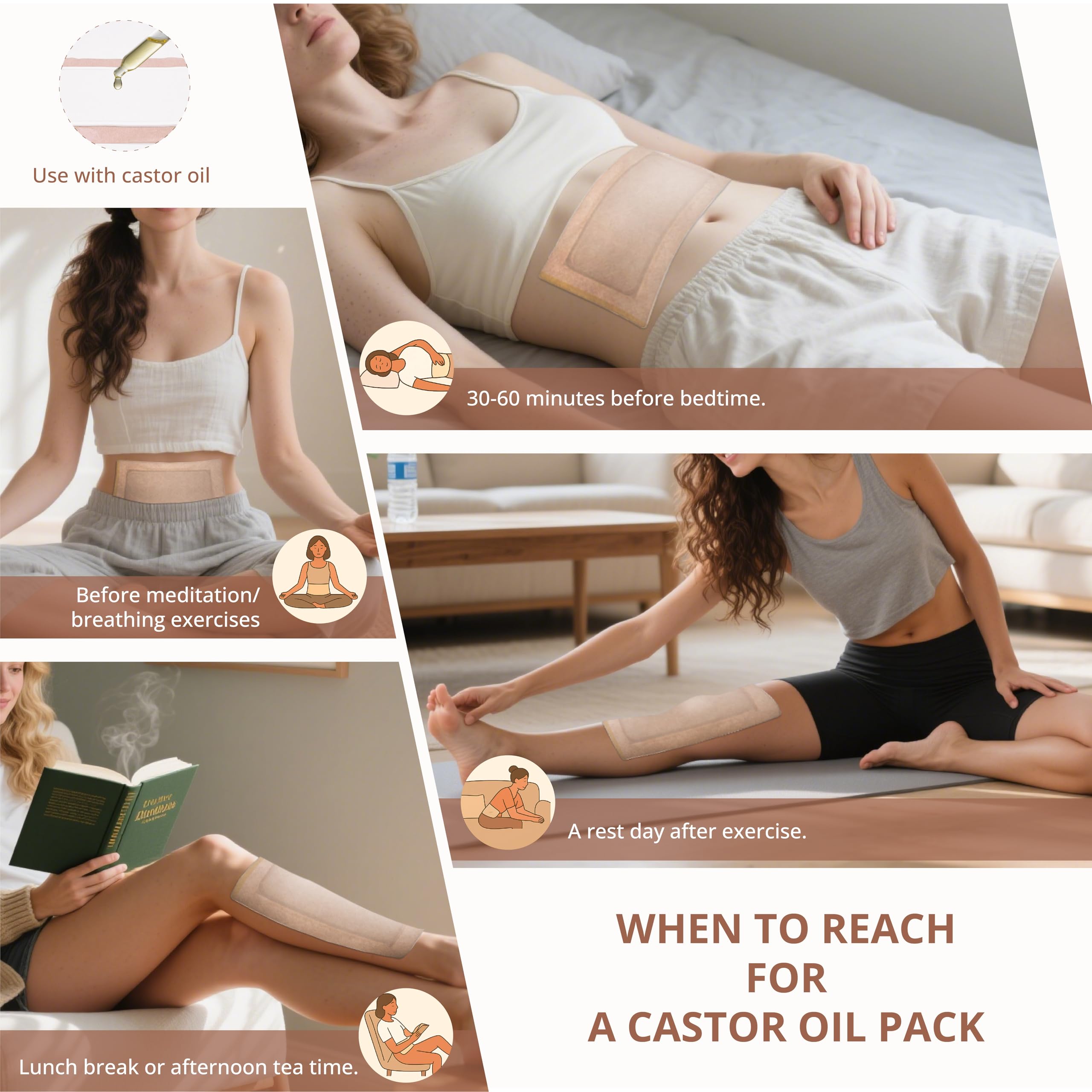 Castor Oil Pack Wraps (12 Patches) – Disposable Organic Cotton Belly Button Patches with Leak-Proof Design for Stomach & Liver Care (Oil Not Included)