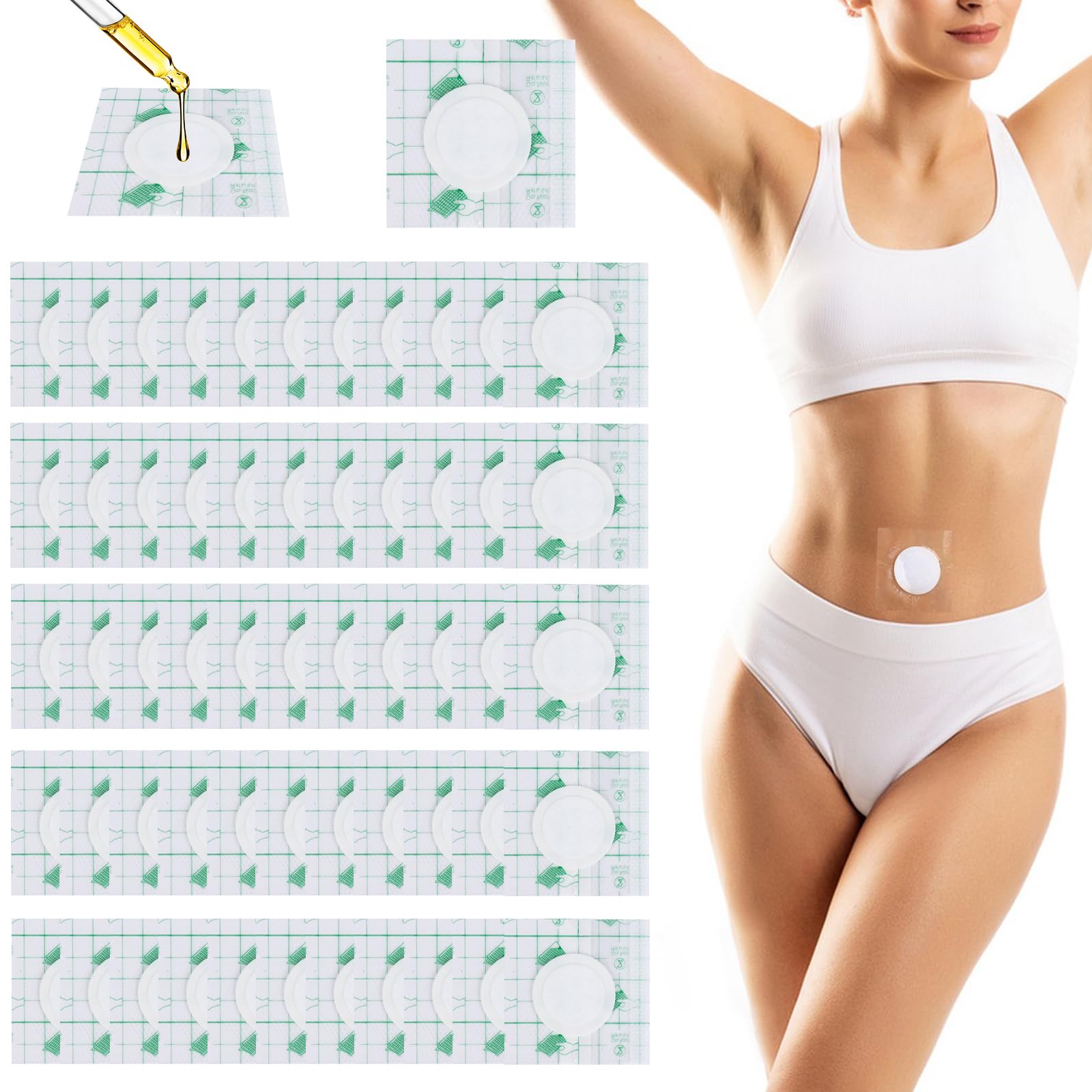 50PCS Waterproof Silicone Castor Oil Belly Button Patches – Breathable PU Film, Organic Cotton Pack
