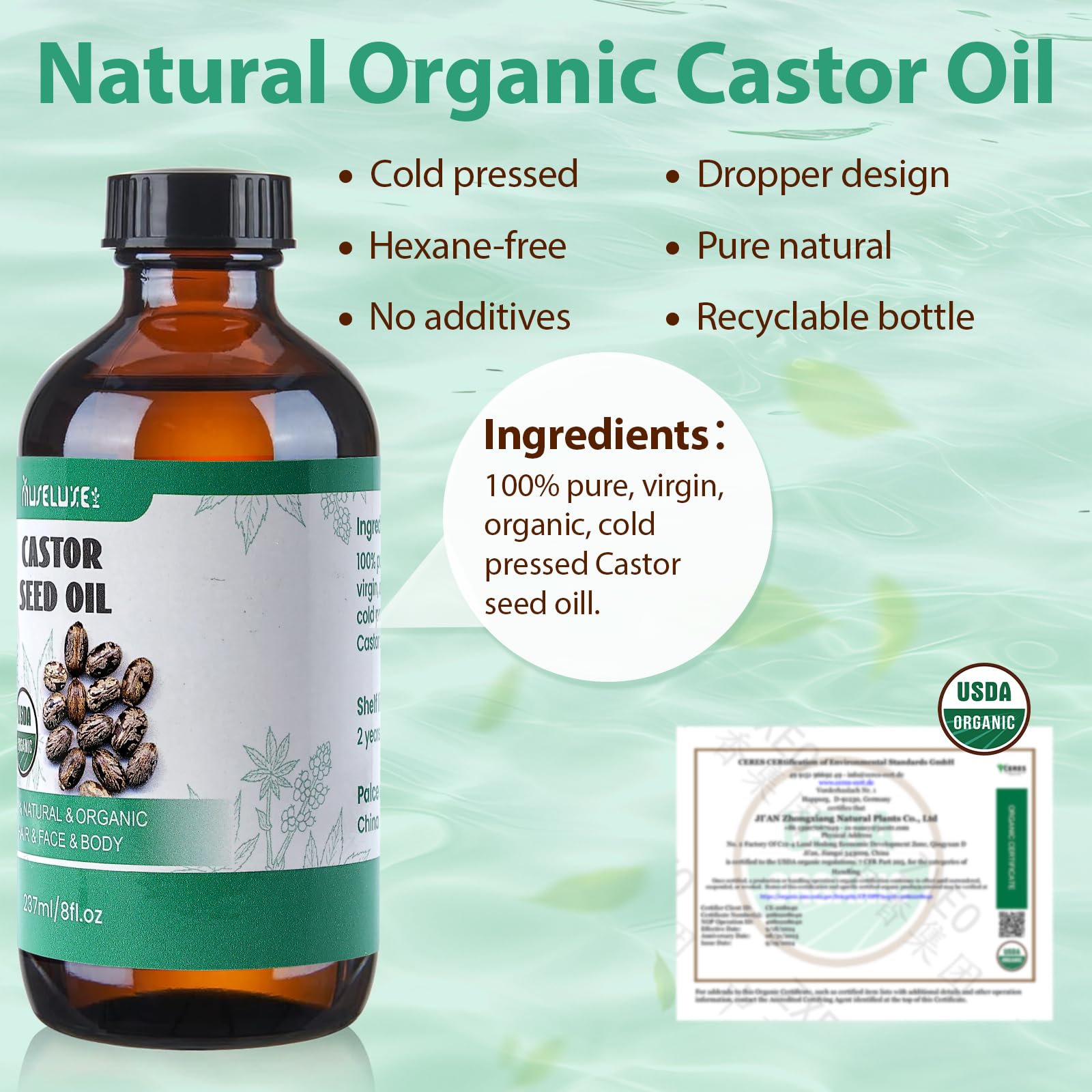 40 Pcs Castor Oil Patches Kit - Organic Cold-Pressed Castor Oil (8oz)