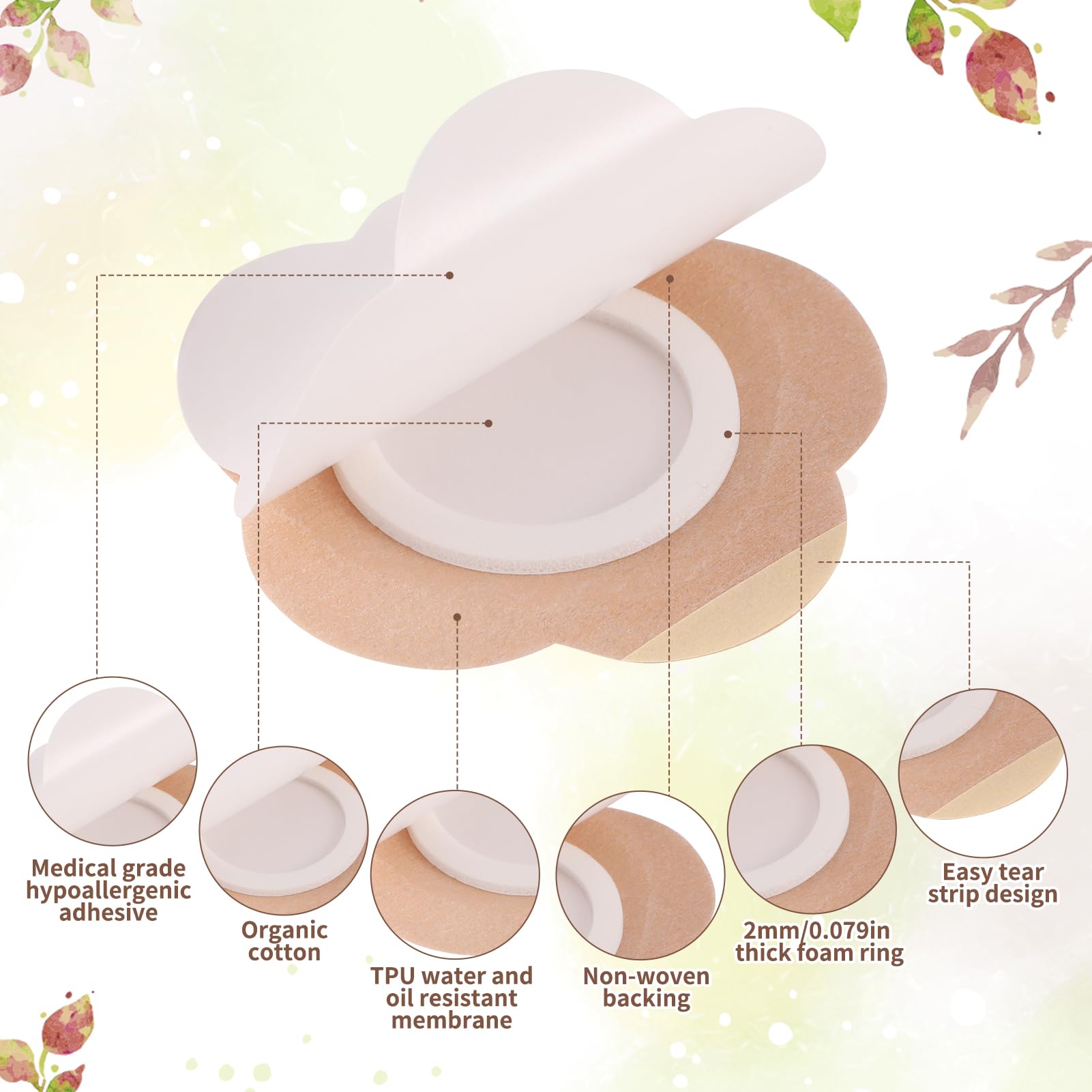 60 Pcs Castor Oil Patches - Disposable Organic Cotton Self-Adhesive Navel & Body Wrap (Brown)