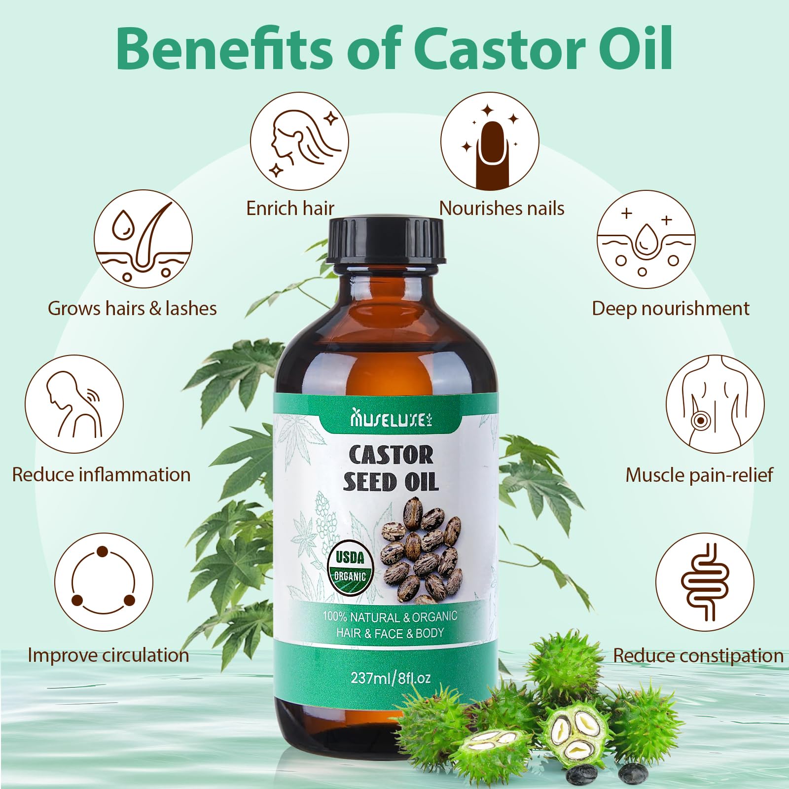 40 Pcs Castor Oil Patches Kit - Organic Cold-Pressed Castor Oil (8oz)