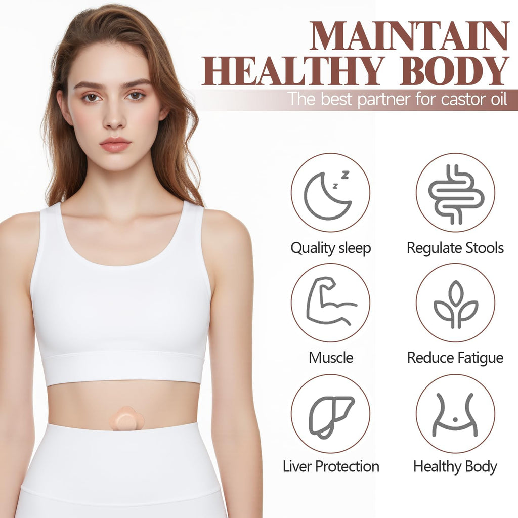 Castor Oil Patches – 50-Count Disposable Organic Cotton Belly Button Patches, Leak-Proof, Self-Adhesive, Hypoallergenic, Beige