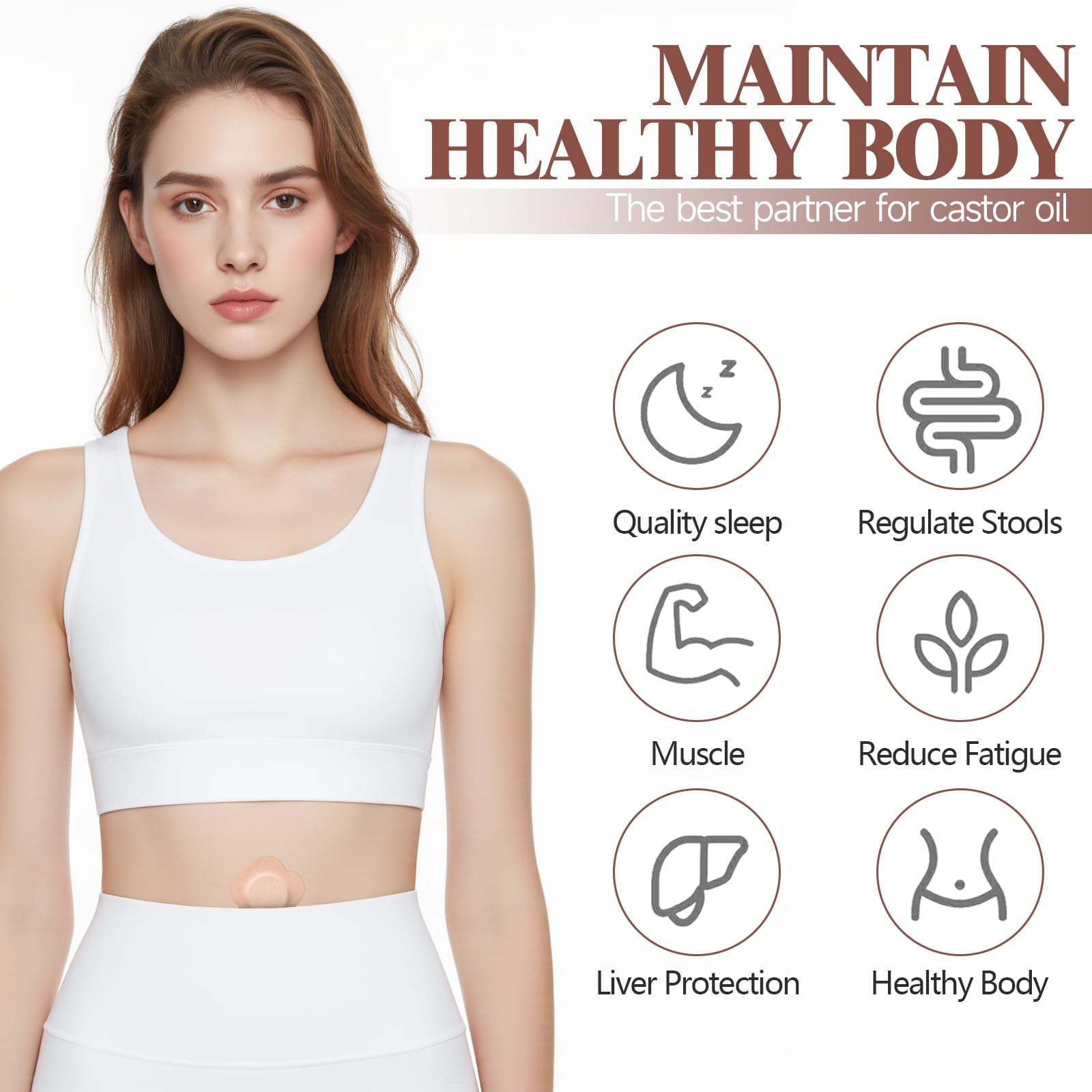 Castor Oil Patches – 50-Count Disposable Organic Cotton Belly Button Patches, Leak-Proof, Self-Adhesive, Hypoallergenic, Beige