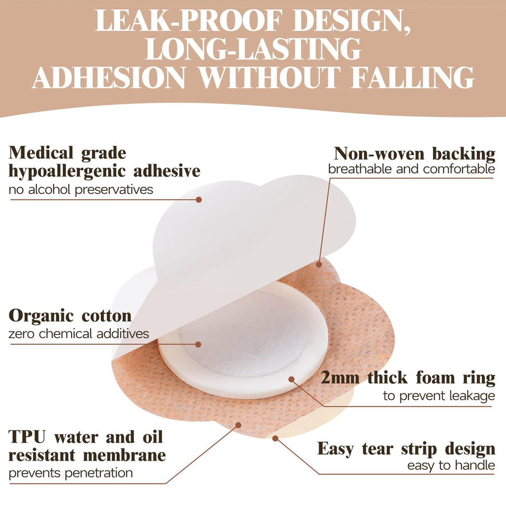 Castor Oil Patches – 50-Count Disposable Organic Cotton Belly Button Patches, Leak-Proof, Self-Adhesive, Hypoallergenic, Beige