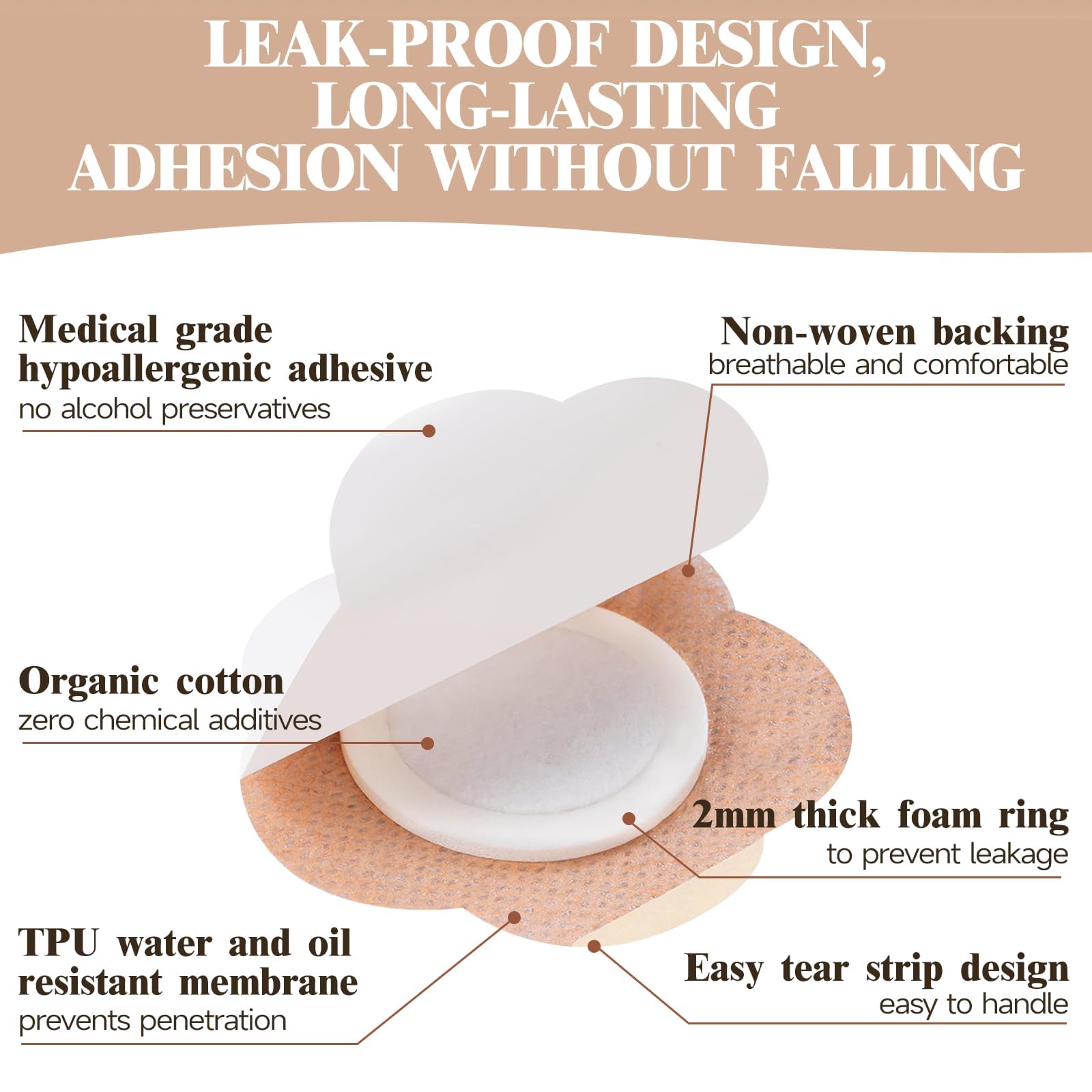 Castor Oil Patches – 50-Count Disposable Organic Cotton Belly Button Patches, Leak-Proof, Self-Adhesive, Hypoallergenic, Beige
