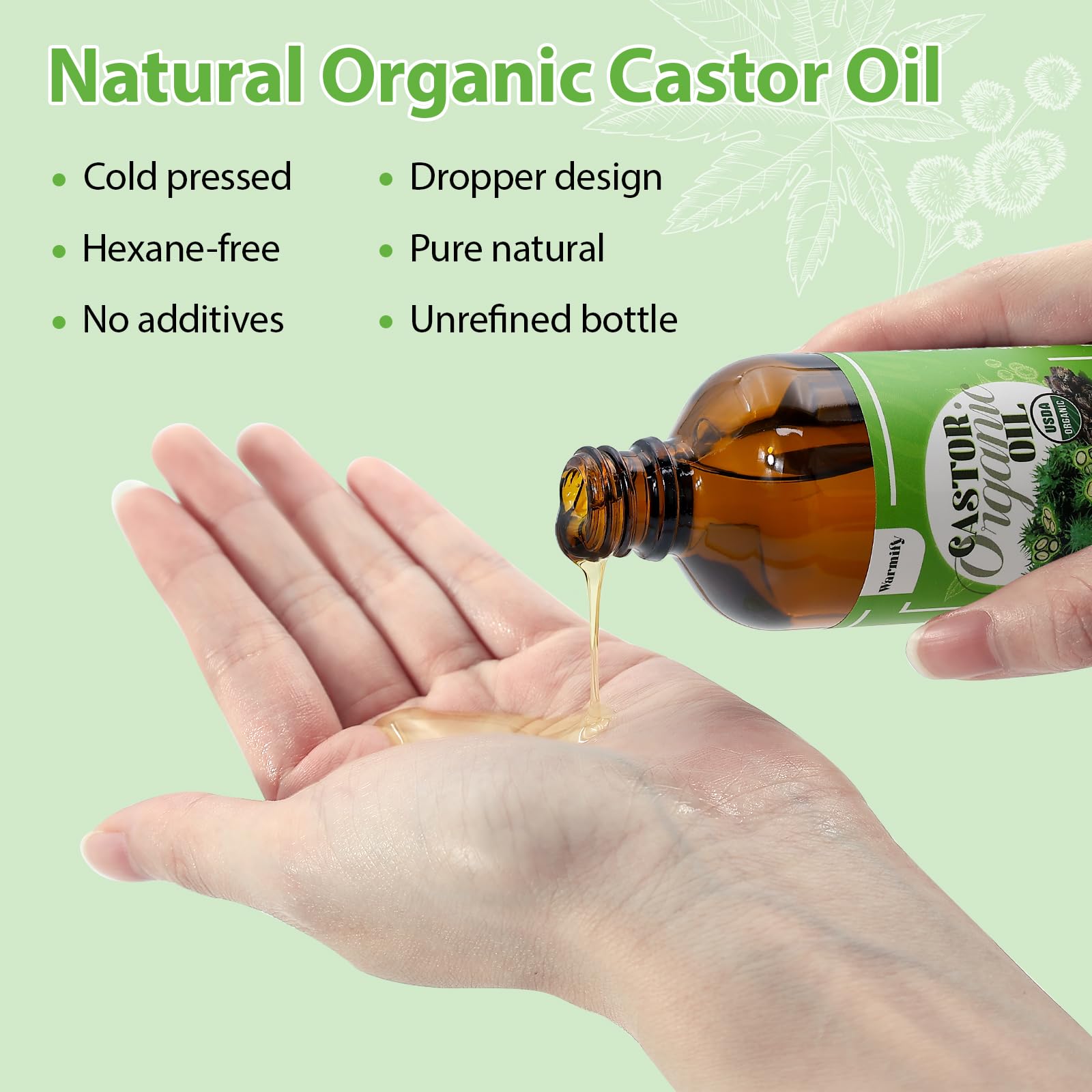 20 Pcs Castor Oil Patches Kit - Organic Cold-Pressed Oil in Glass Bottle (2.03oz) - Eyelash Care