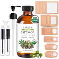 56pcs Castor Oil Patches Kit - Organic Cold-Pressed Castor Oil (8oz) + Eyelash Kit