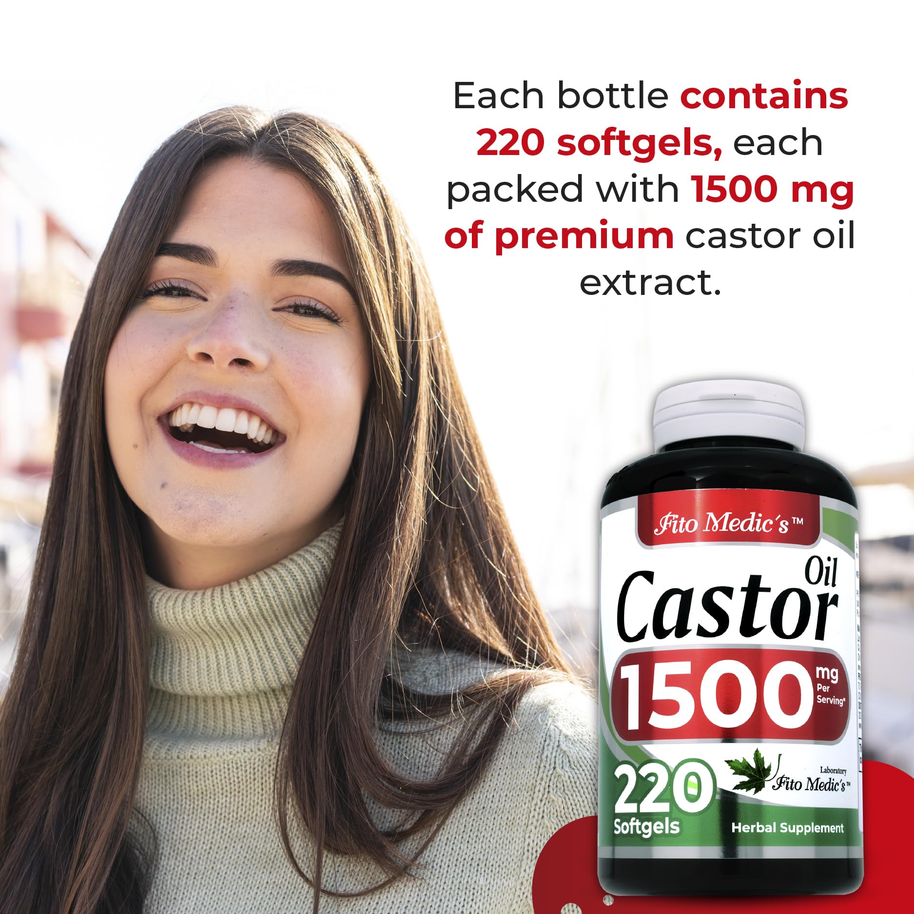 FITO MEDIC'S Lab Castor Oil Pills - 220 Softgels, 1500 mg | Ultra High Absorption