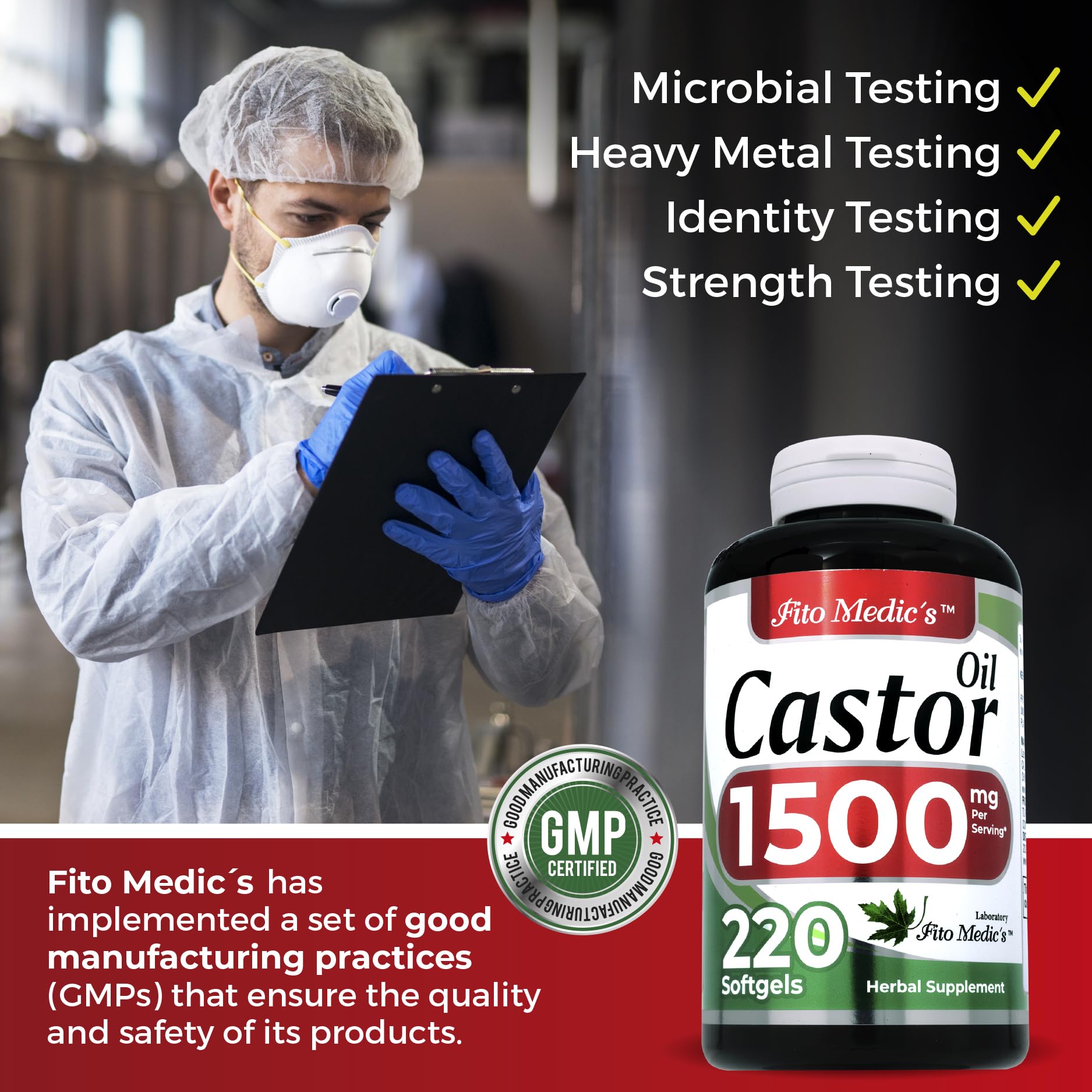 FITO MEDIC'S Lab Castor Oil Pills - 220 Softgels, 1500 mg | Ultra High Absorption