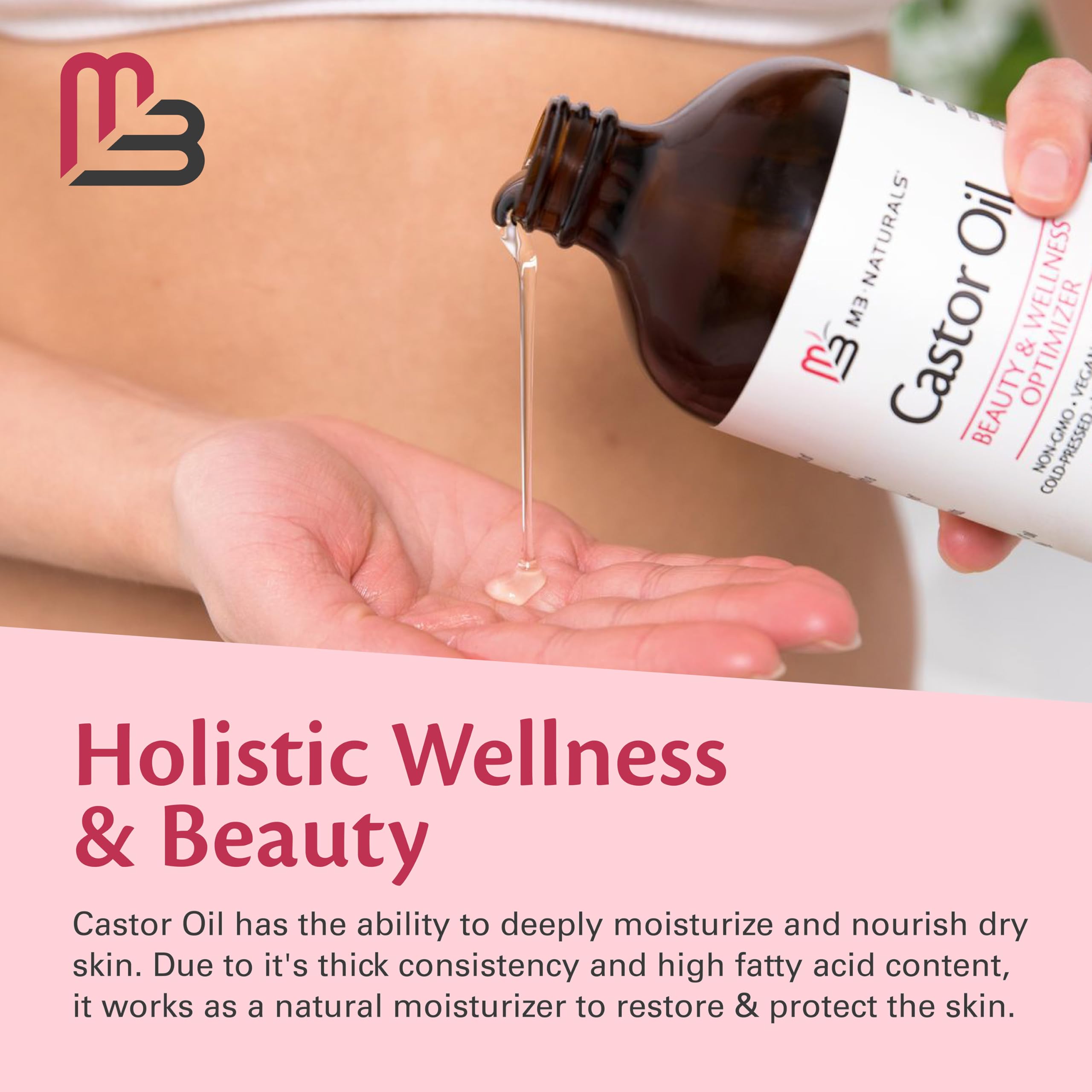 100% Pure Organic Castor Oil – Hair & Skin Care, Hexane-Free, Cold Pressed, 500ml Glass Bottle