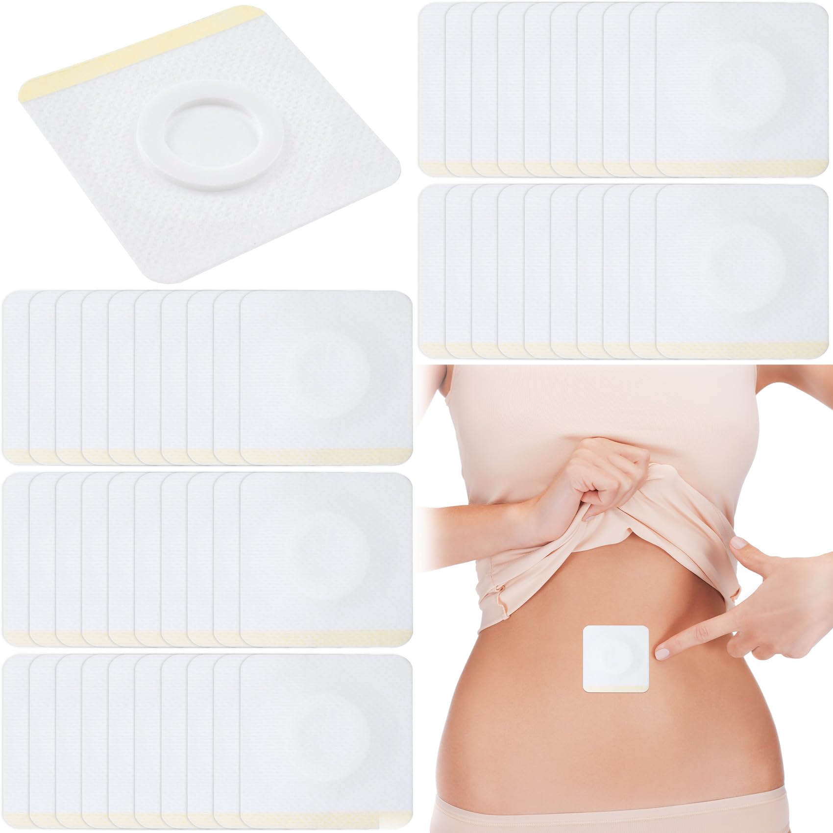 Joez Wonderful 50 Pcs Disposable Castor Oil Pack Wrap - Self-Adhesive Belly Button Patches (Organic Cotton, White)