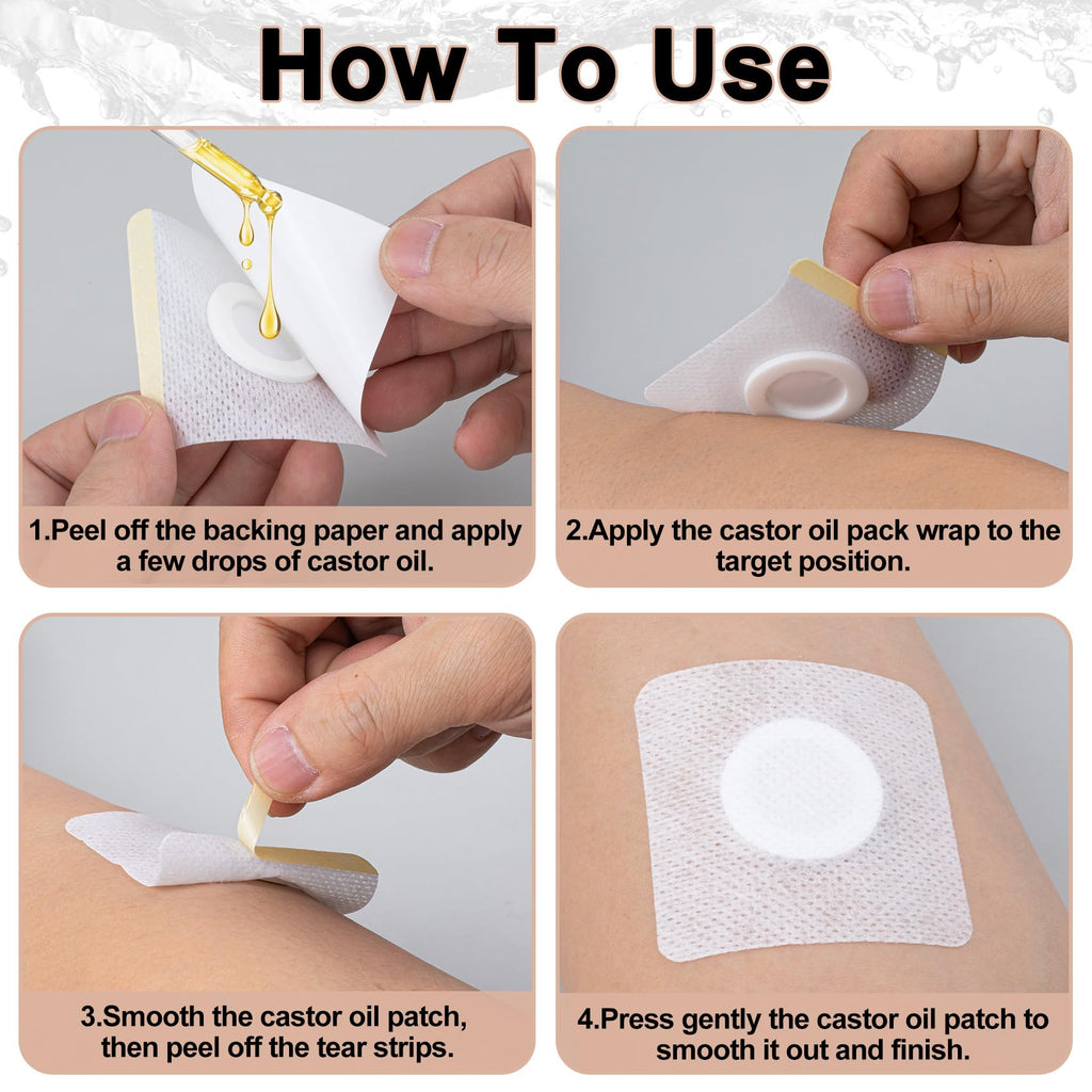 Joez Wonderful 50 Pcs Disposable Castor Oil Pack Wrap - Self-Adhesive Belly Button Patches (Organic Cotton, White)