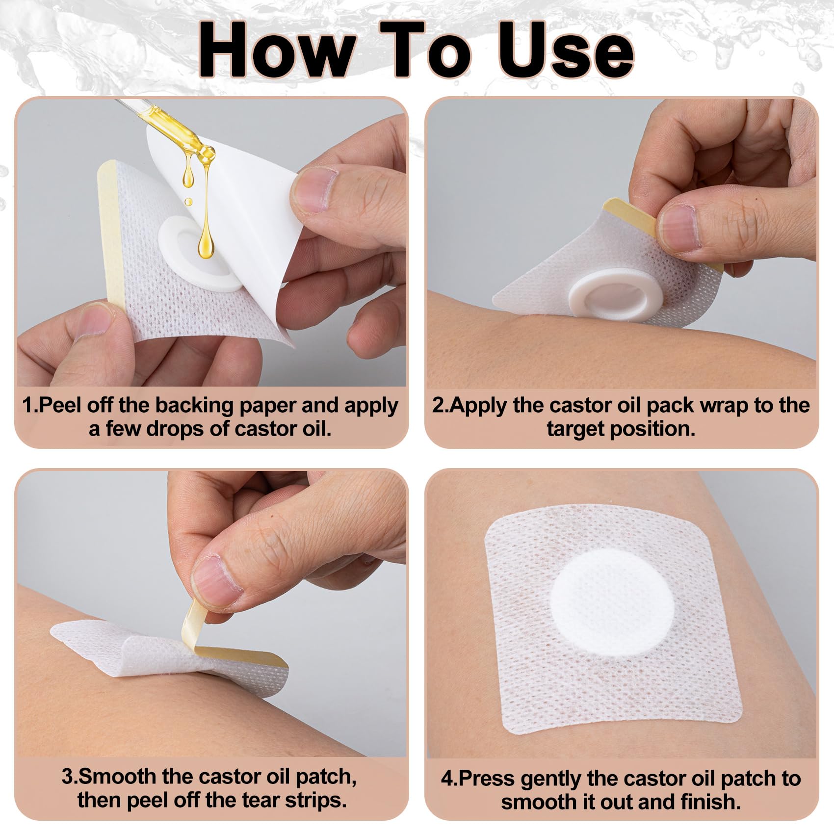 Joez Wonderful 50 Pcs Disposable Castor Oil Pack Wrap - Self-Adhesive Belly Button Patches (Organic Cotton, White)