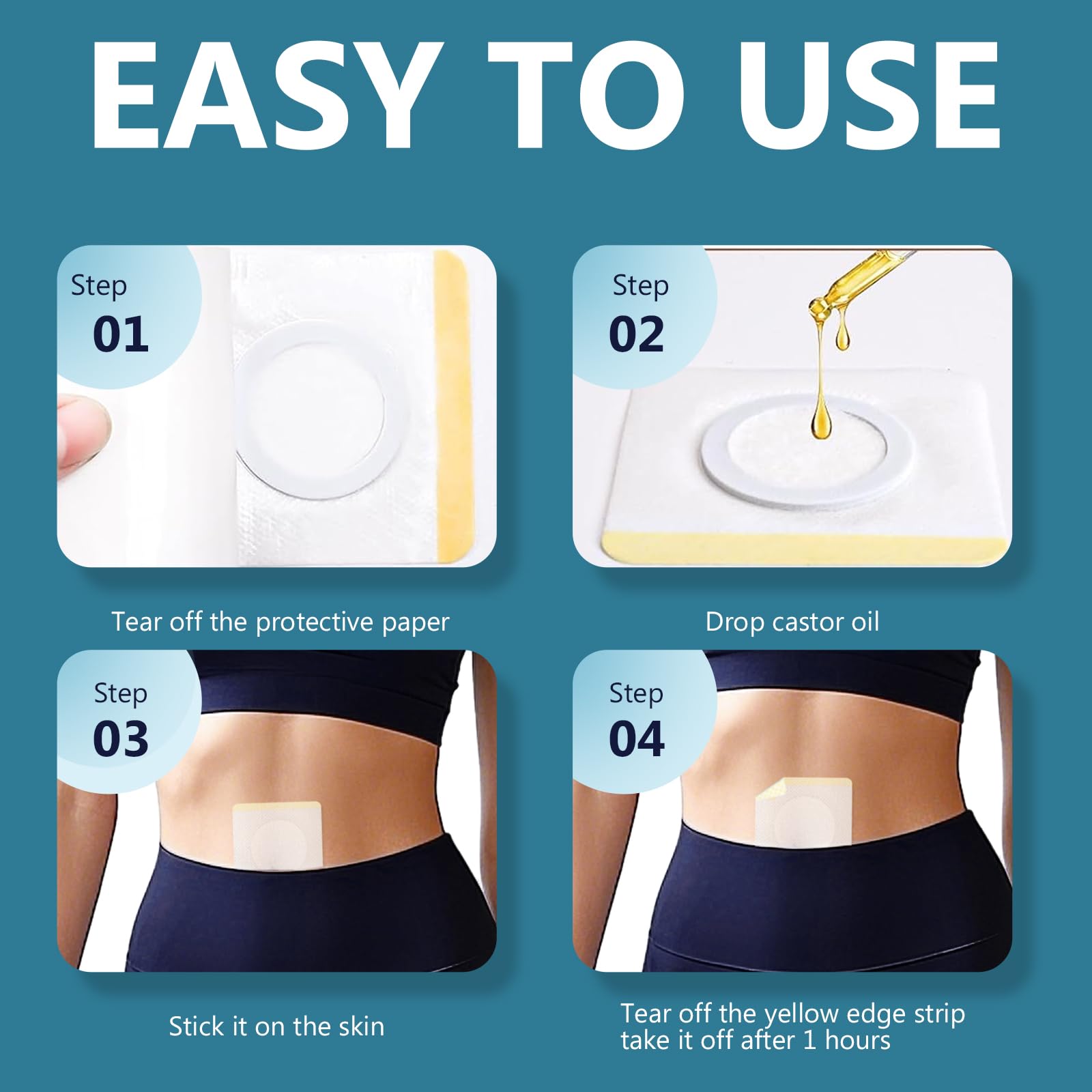 Disposable Castor Oil Belly Button Patch – Self-Adhesive Castor Oil Patches, Organic Cotton, 100 Pcs