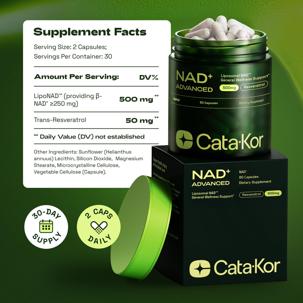 Cata-Kor Liposomal NAD+ with Resveratrol – NMN Alternative | Third-Party Tested