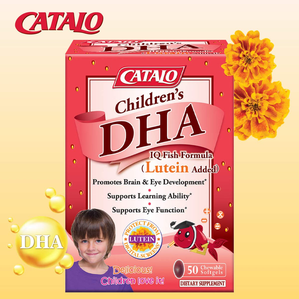 CATAL0 Children’s DHA IQ Formula with Lutein from Marigold Extract – Omega-3 for Kids, Strawberry Flavored Chewable Softgels (200 mg DHA / 42 mg EPA) – Made in USA