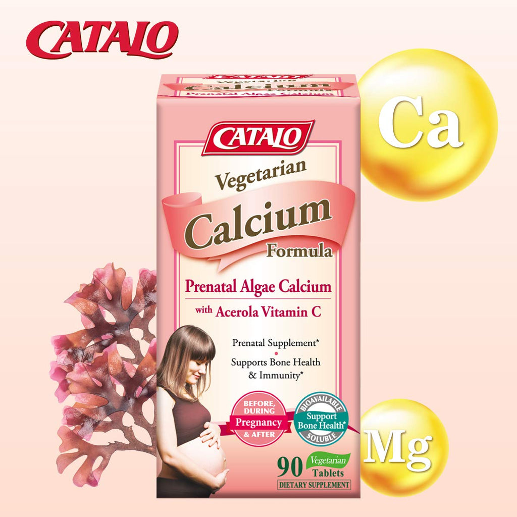 CATALO Vegetarian Calcium for Women - Plant-Based Red Algae Calcium with Magnesium & Vitamin C - 90 Tablets