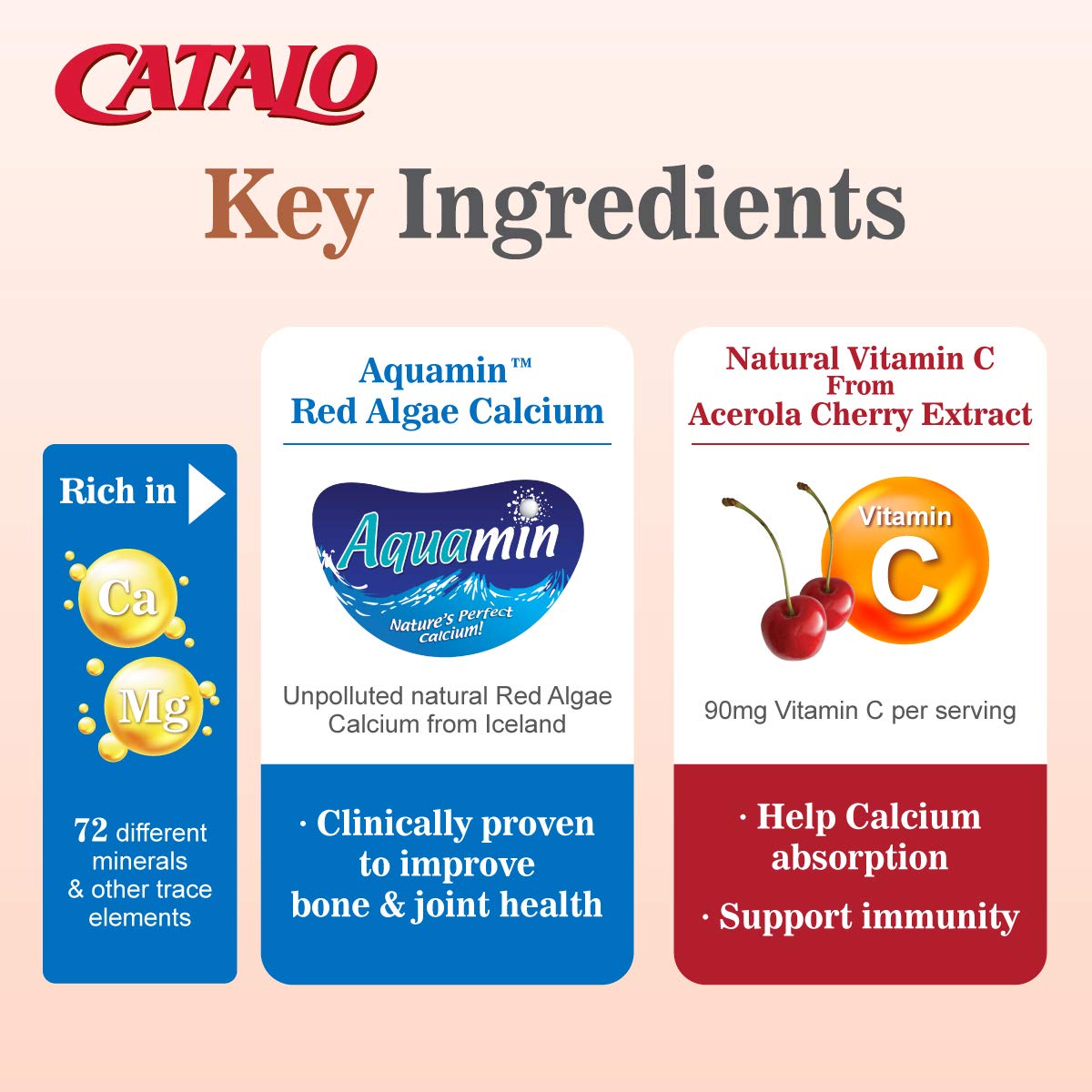 CATALO Vegetarian Calcium for Women - Plant-Based Red Algae Calcium with Magnesium & Vitamin C - 90 Tablets