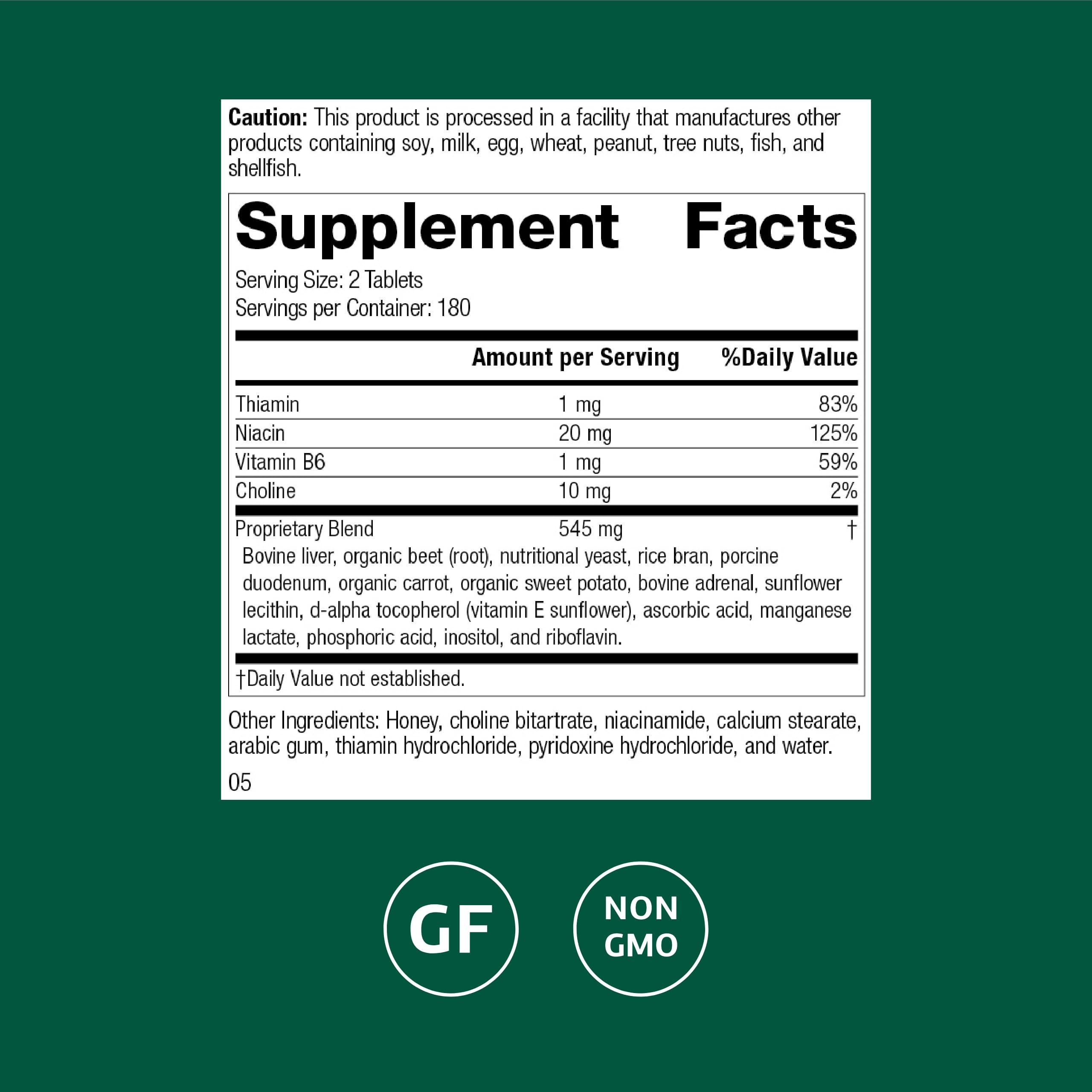 Standard Process Cataplex B-GF - Nervous System & Energy Support - Gluten-Free, Non-Dairy & Non-Soy - 360 Tablets
