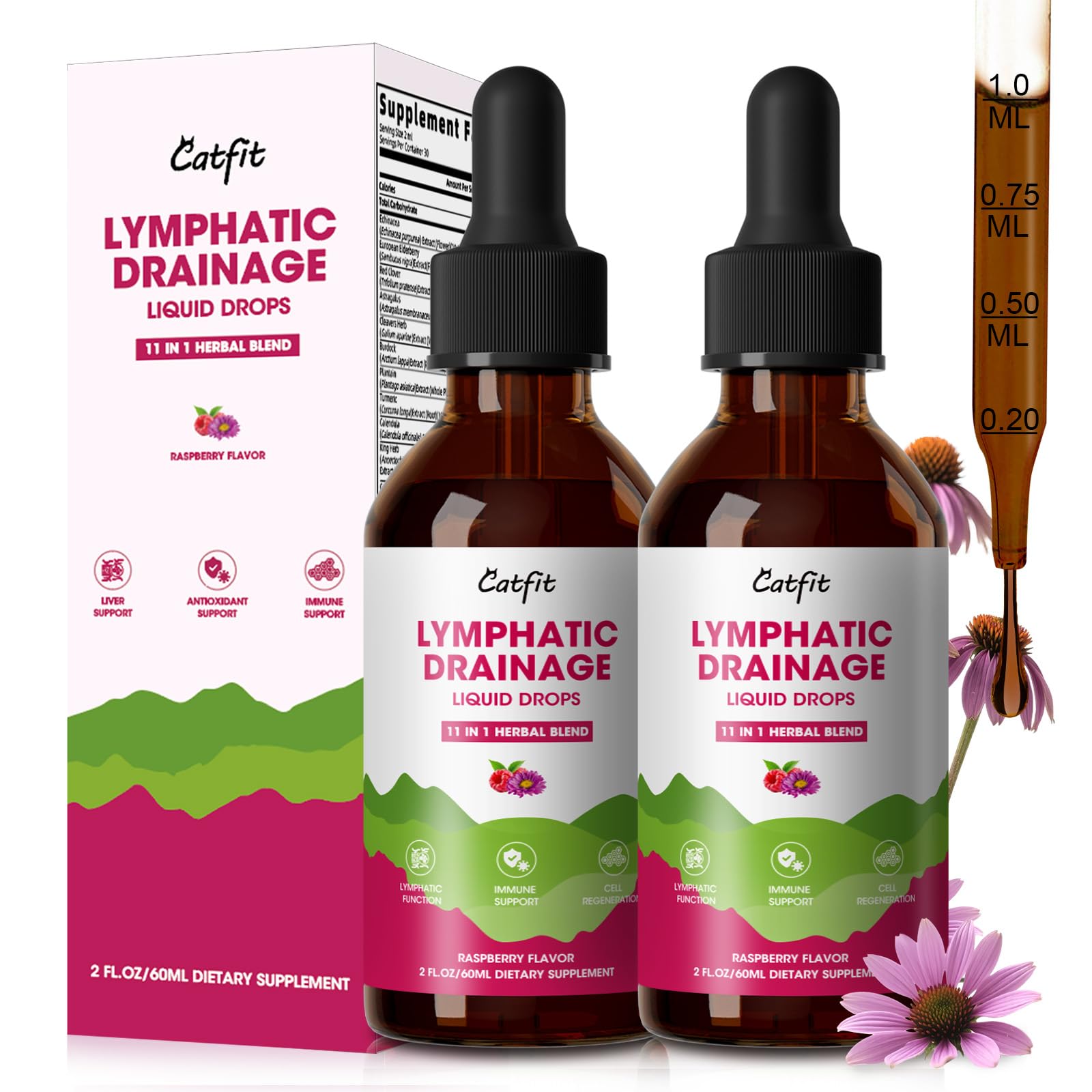 Catfit Lymphatic Drainage Drops – Immune & Lymphatic Support, Detox & Liver Health (4 Fl Oz)