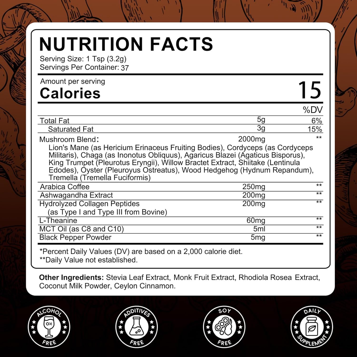 Catfit Mushroom Coffee Powder — 10-Mushroom Blend with Lion's Mane, Chaga, Cordyceps | 37 Servings