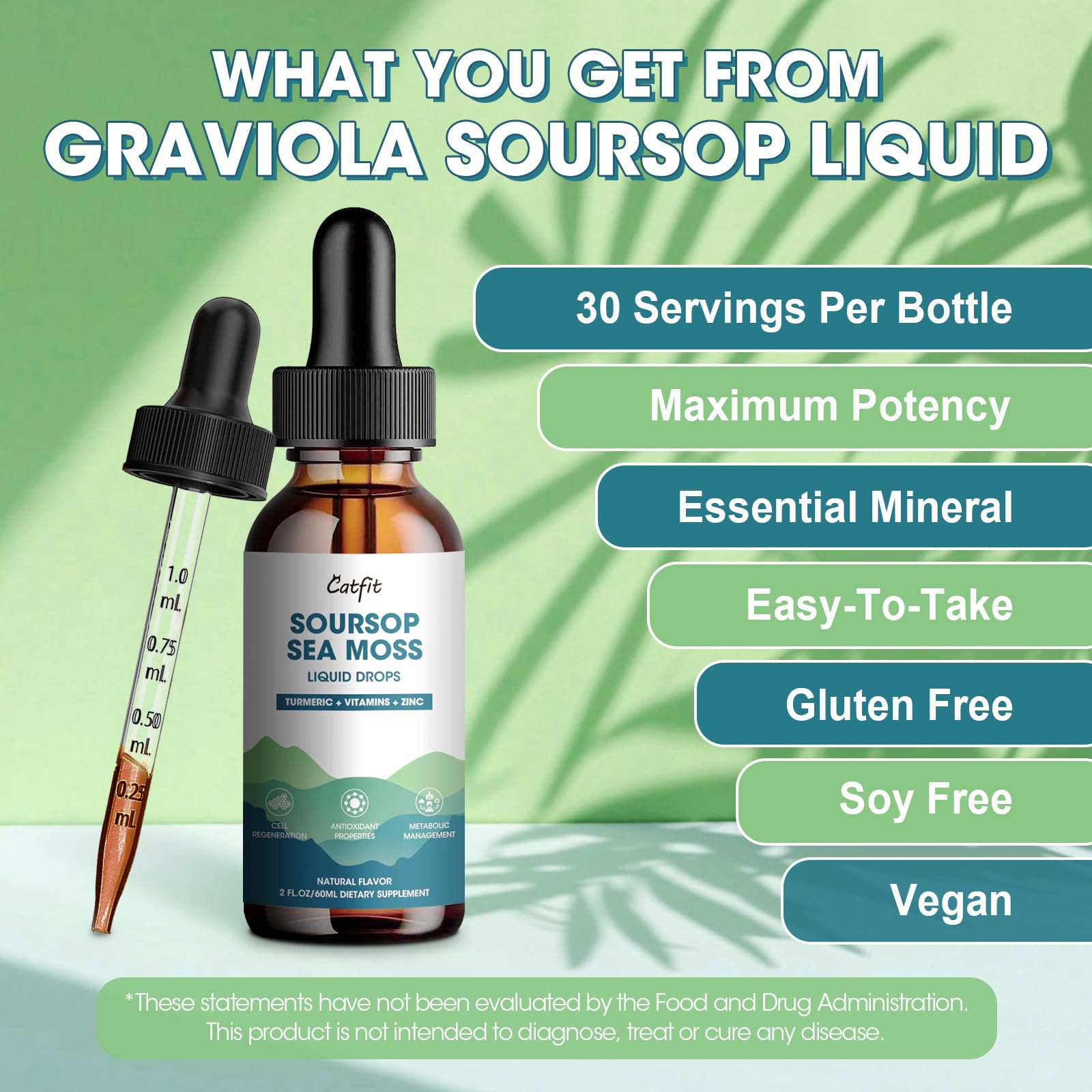 Catfit Soursop Graviola Liquid Drops – 2 Pack with Sea Moss & Turmeric, Immunity Support (2 fl oz)
