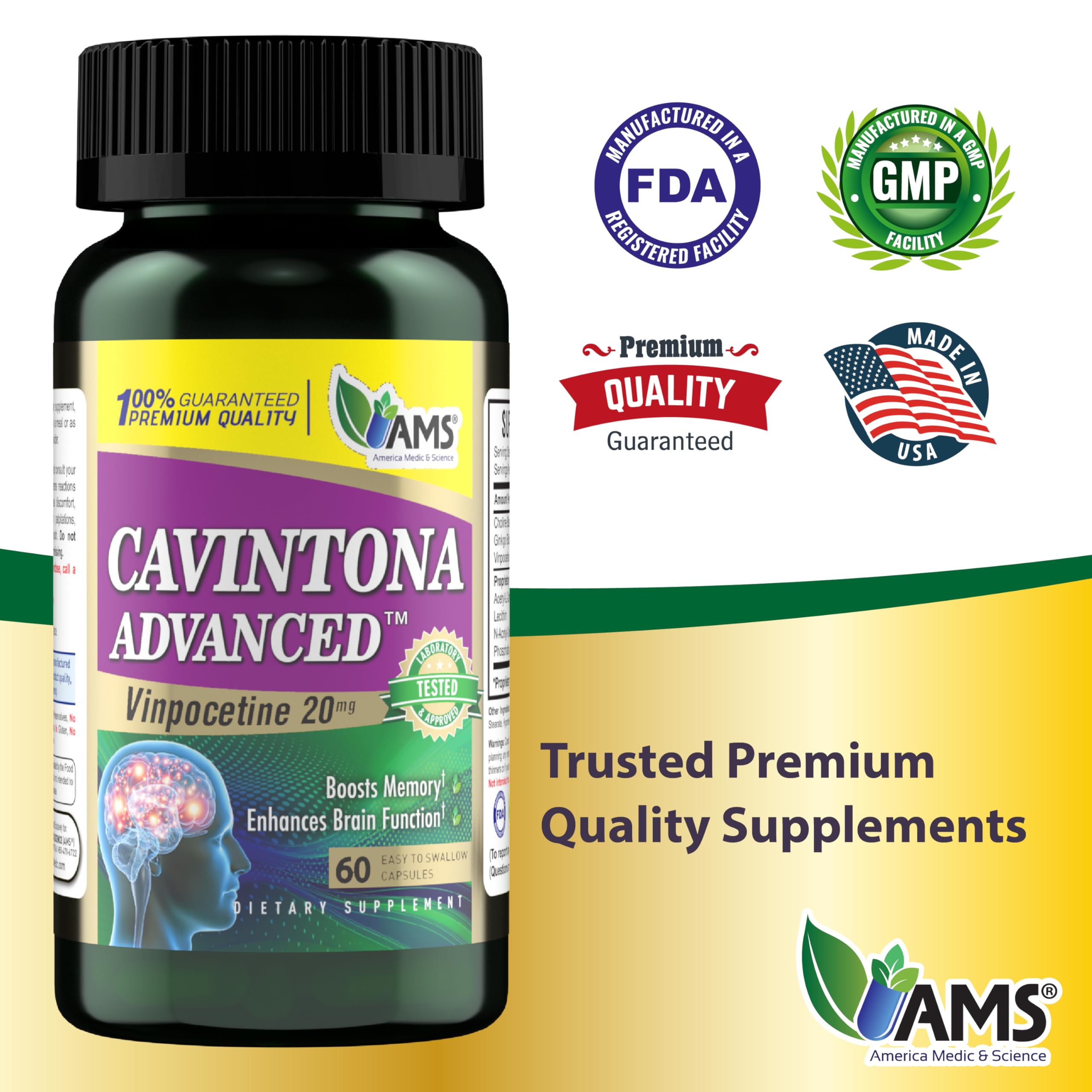 America Medic & Science Cavintona Vinpocetine 20mg – 60 Capsules | Memory, Focus & Brain Health