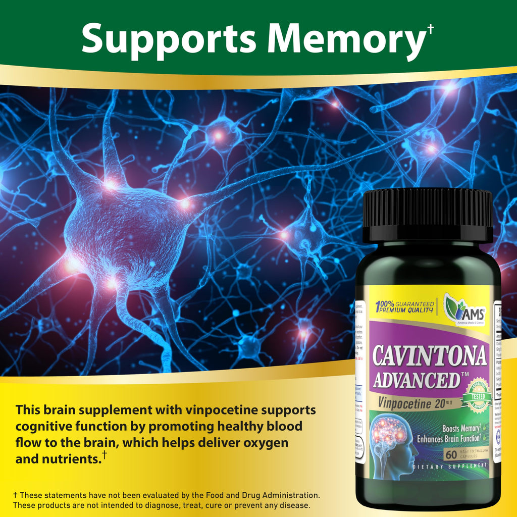 America Medic & Science Cavintona Vinpocetine 20mg – 60 Capsules | Memory, Focus & Brain Health